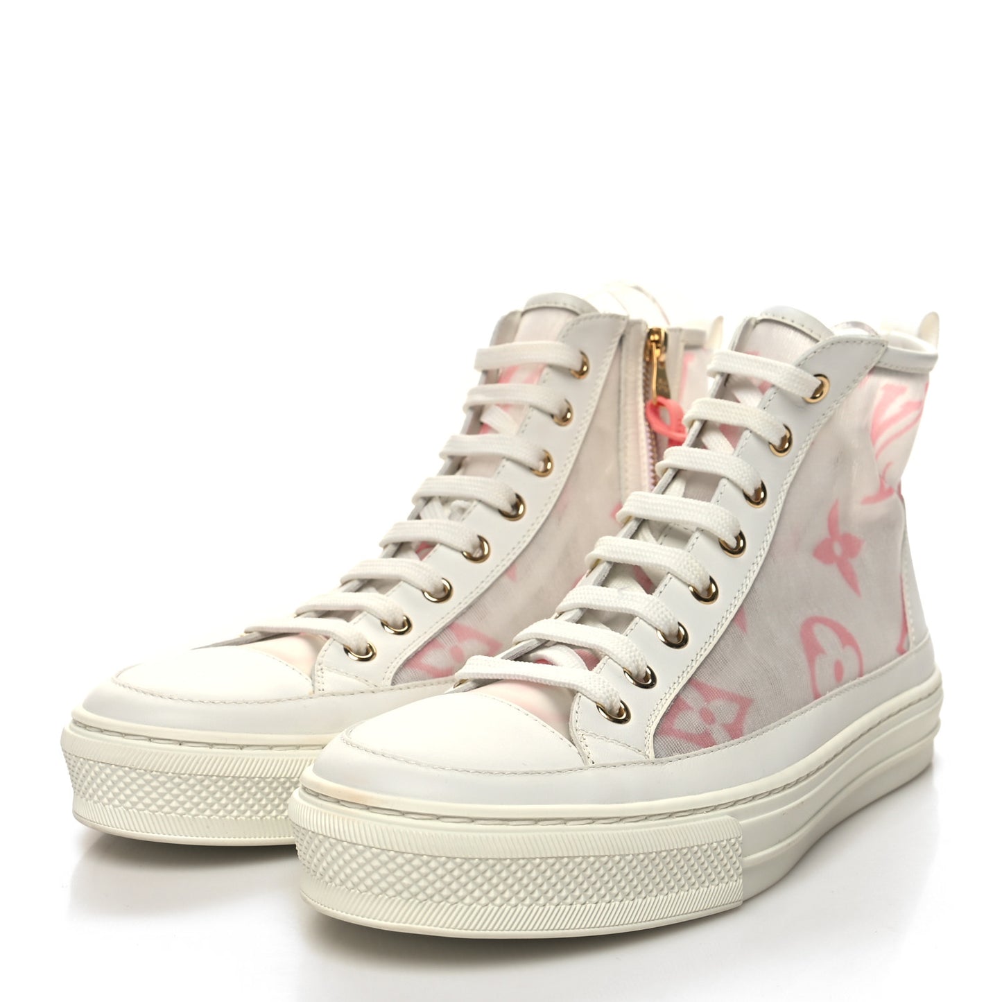 Technical Fabric Calfskin Monogram Giant Printed Stellar Sneaker Boots 38.5 Pink