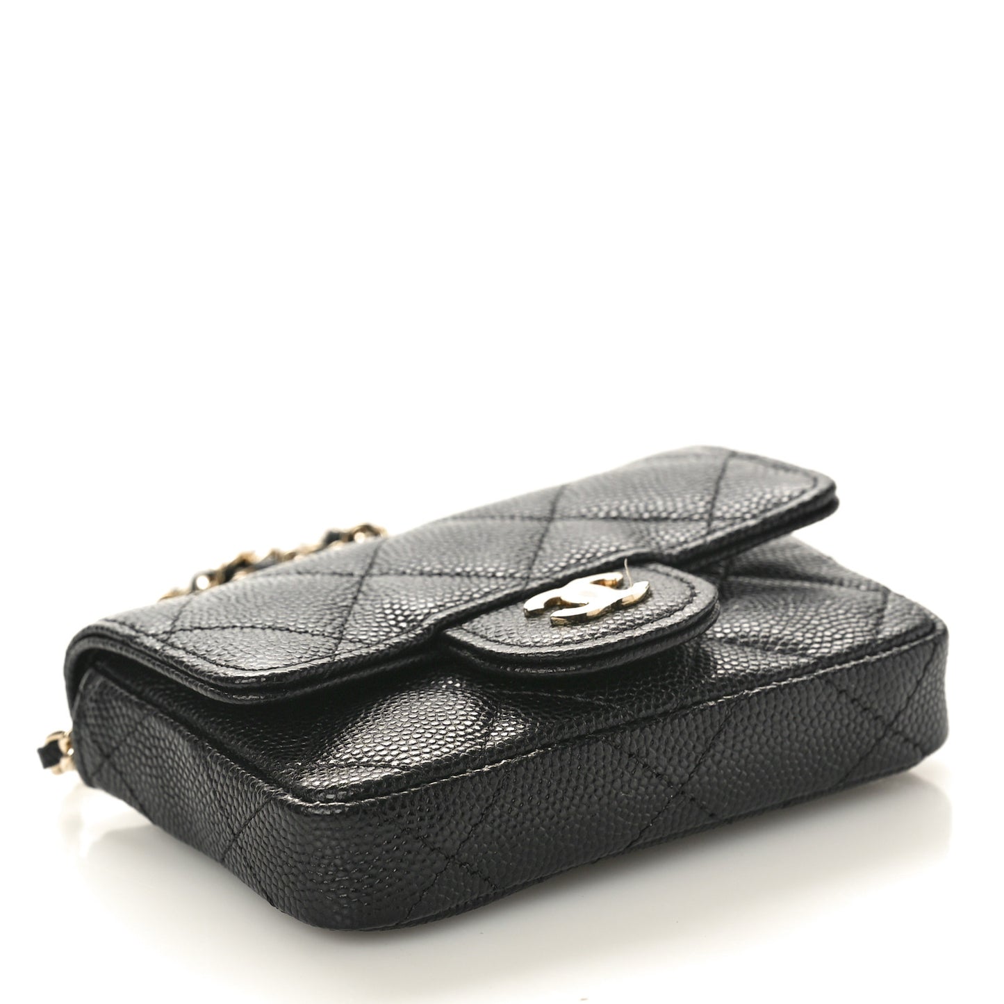 Caviar Quilted Mini Chain Belt Bag Black