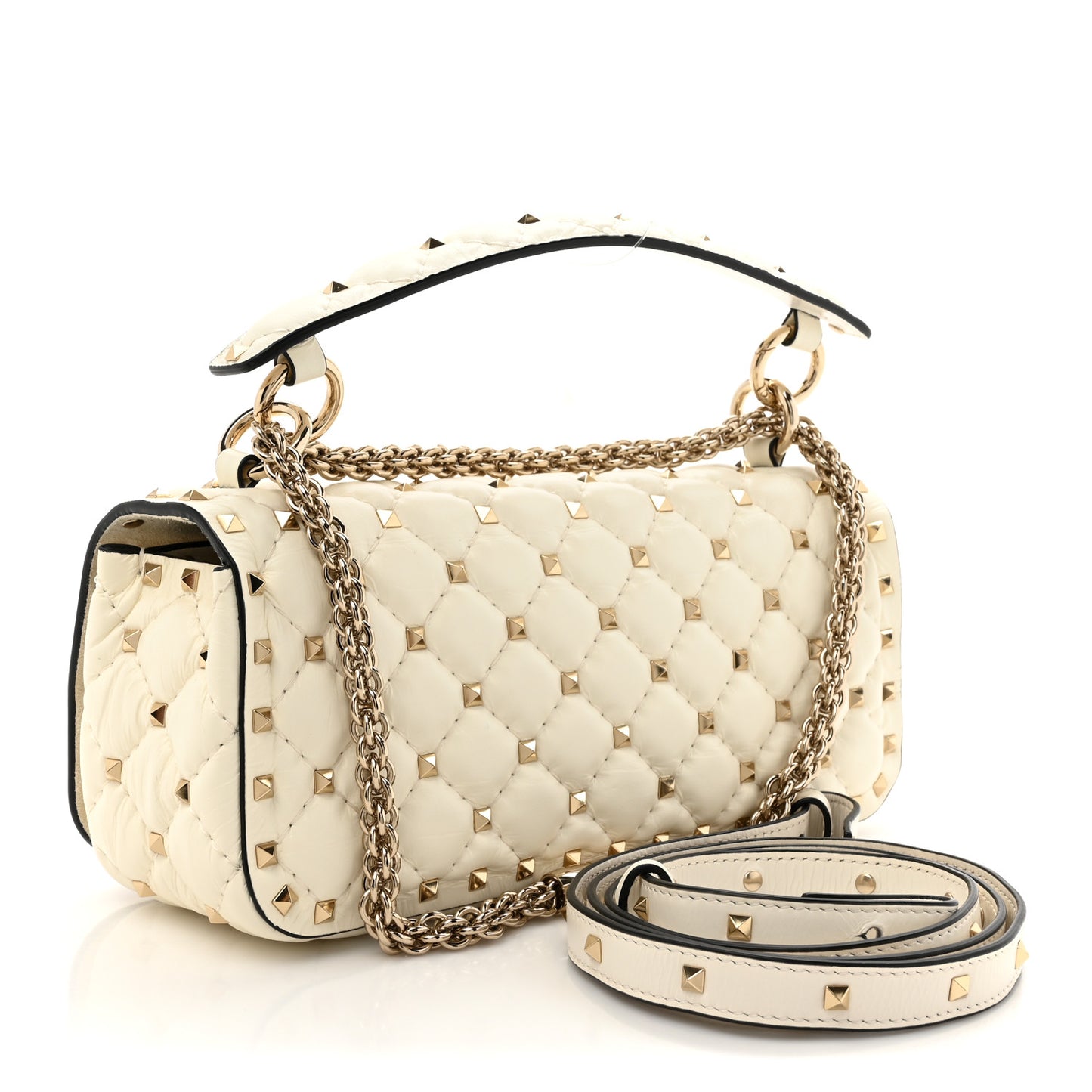 Calfskin Rockstud Spike Convertible Shoulder Bag Ivory