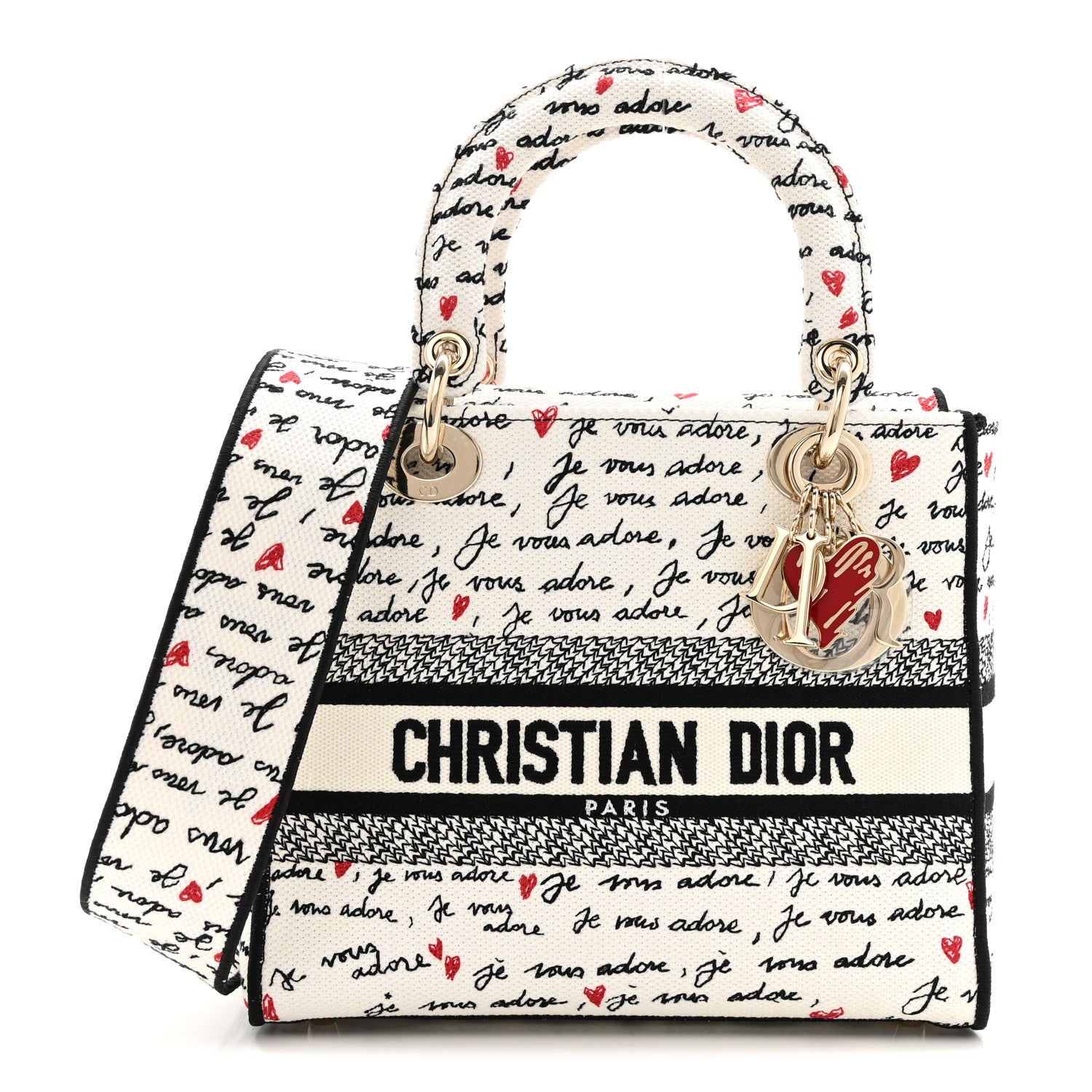 Dior ロゴパターン バッグ Christian Dior Canvas Embroidered Dioramour Je Vous Adore Medium