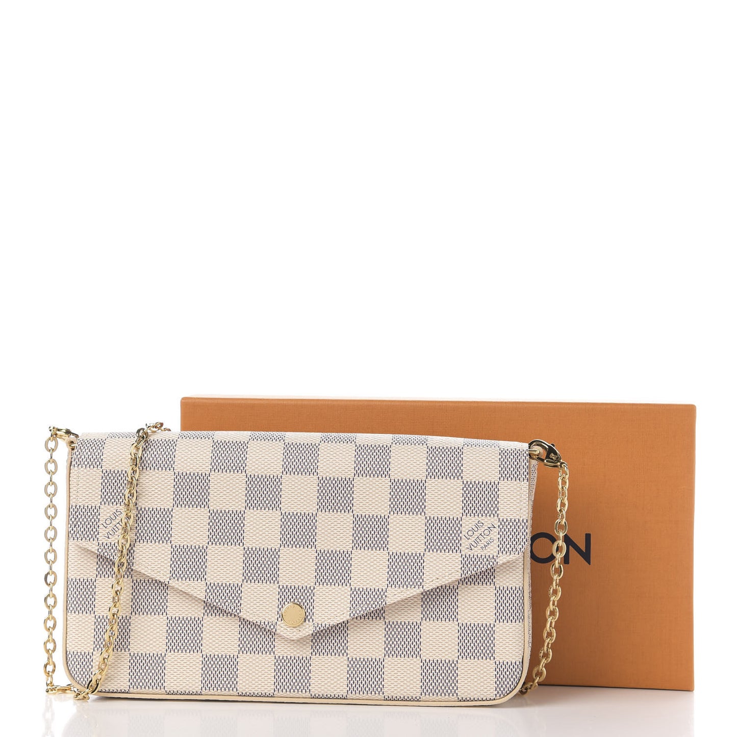 Damier Azur Pochette Felicie Chain Wallet Rose Ballerine