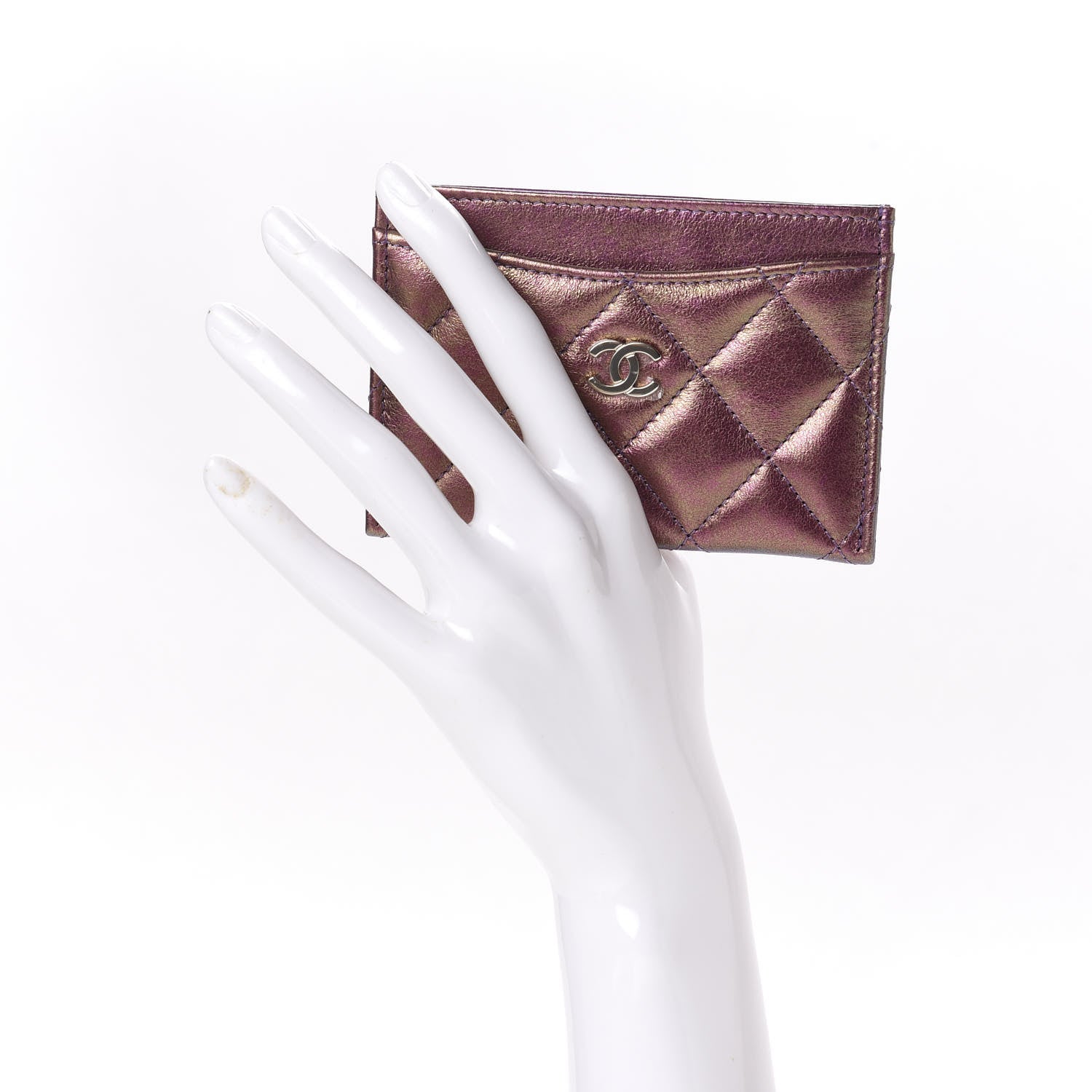 Chanel Iridescent Lambskin Quilted Card Holder Purple 2 of 9