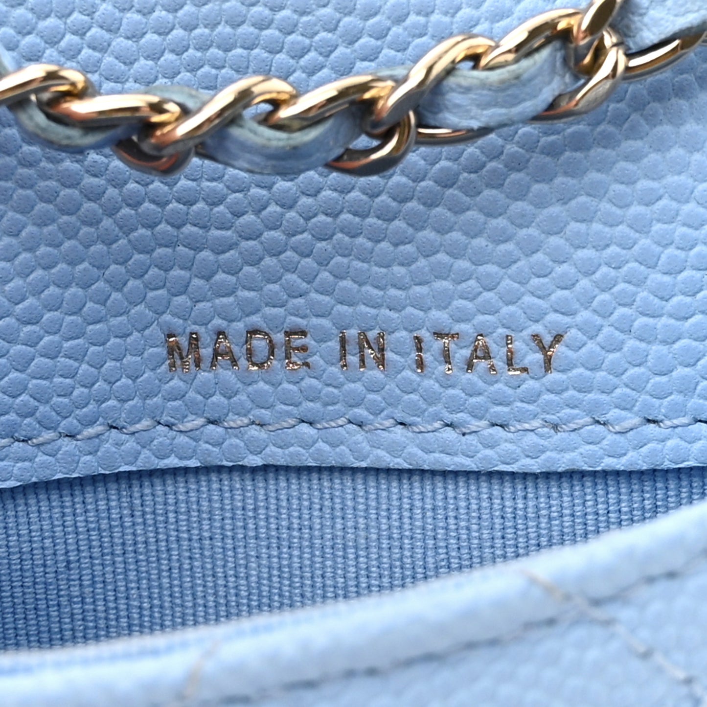 Caviar Quilted Mini Chain Belt Bag Light Blue