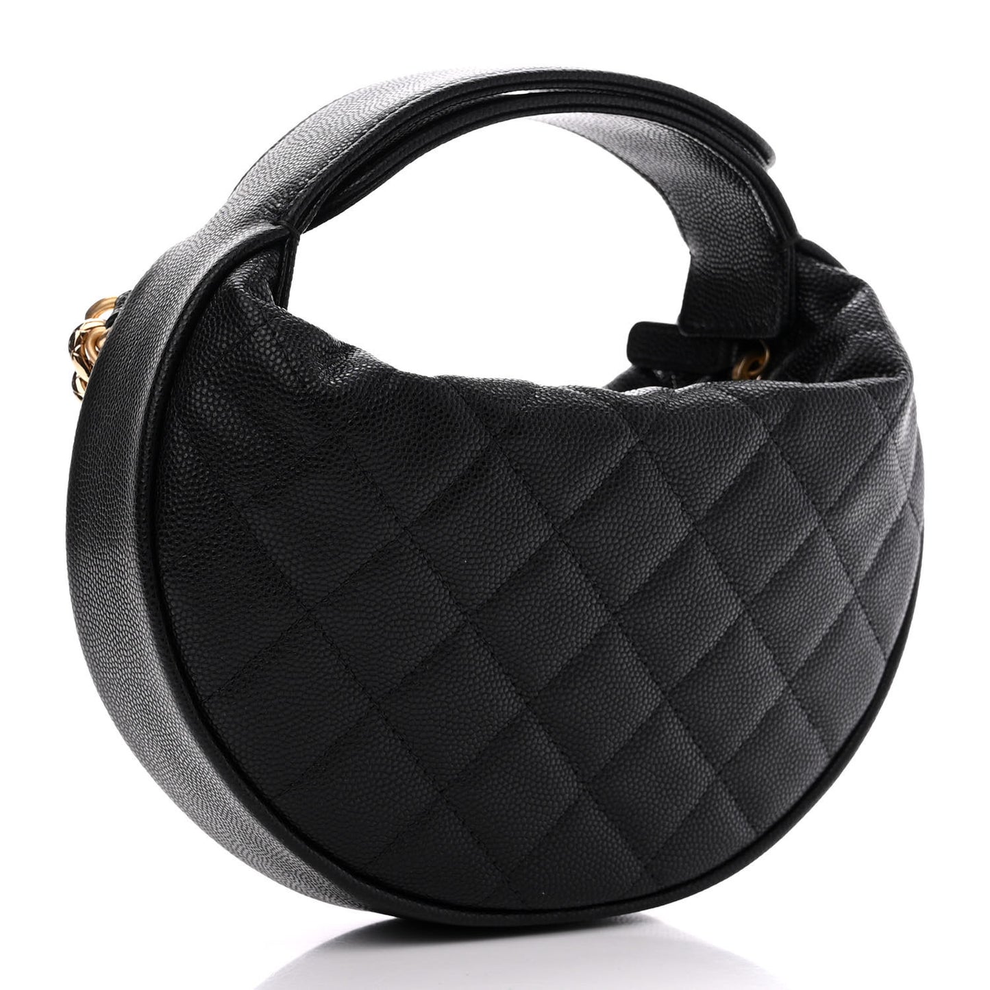 Shiny Caviar Quilted Bow Pouch Hobo Black