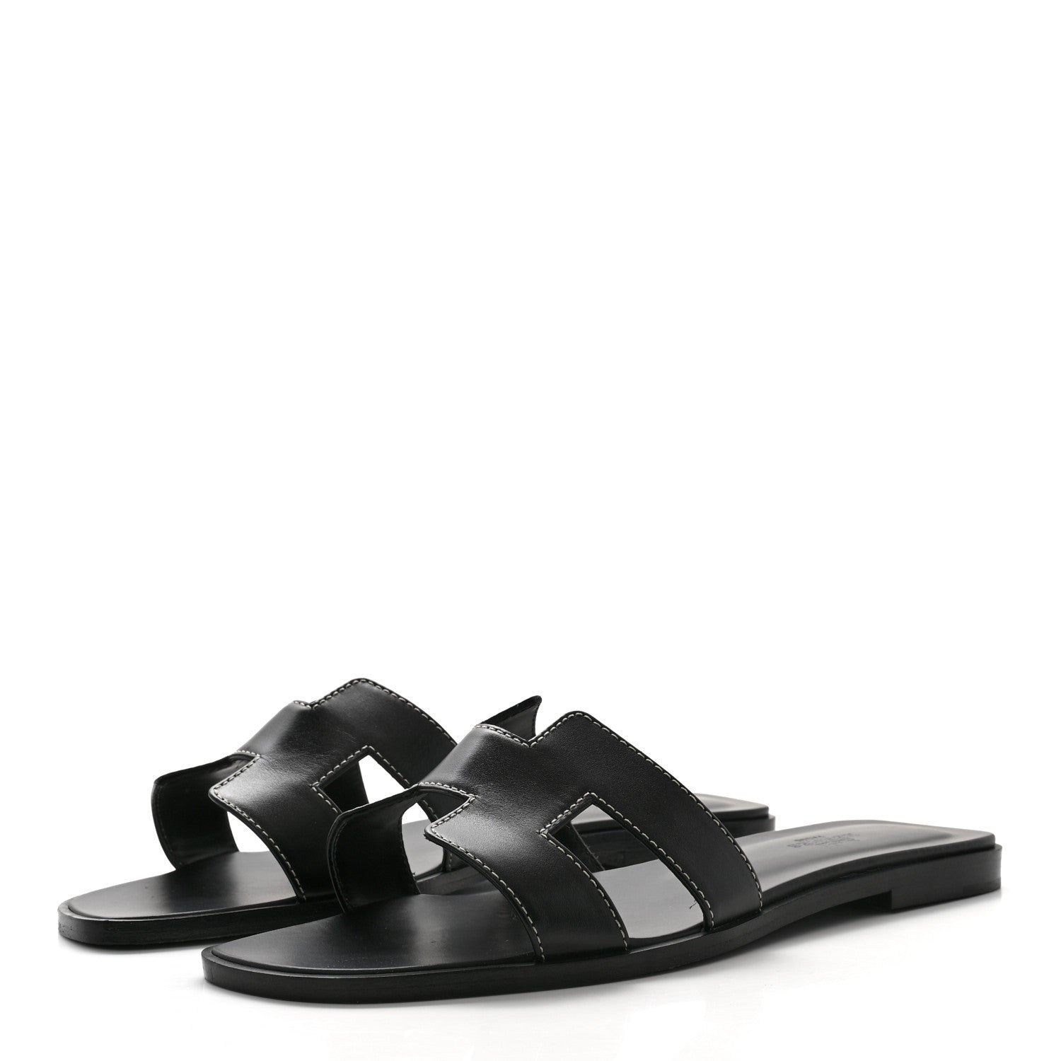 Hermes Box Calfskin Oran Sandals 39 Black 3 of 10