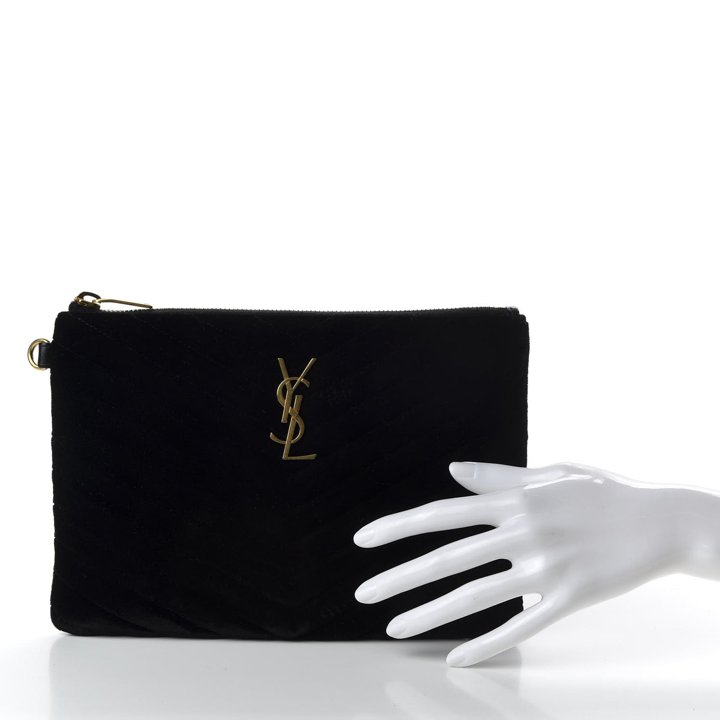 Velvet Matelasse Chevron Monogram A5 Wristlet Black