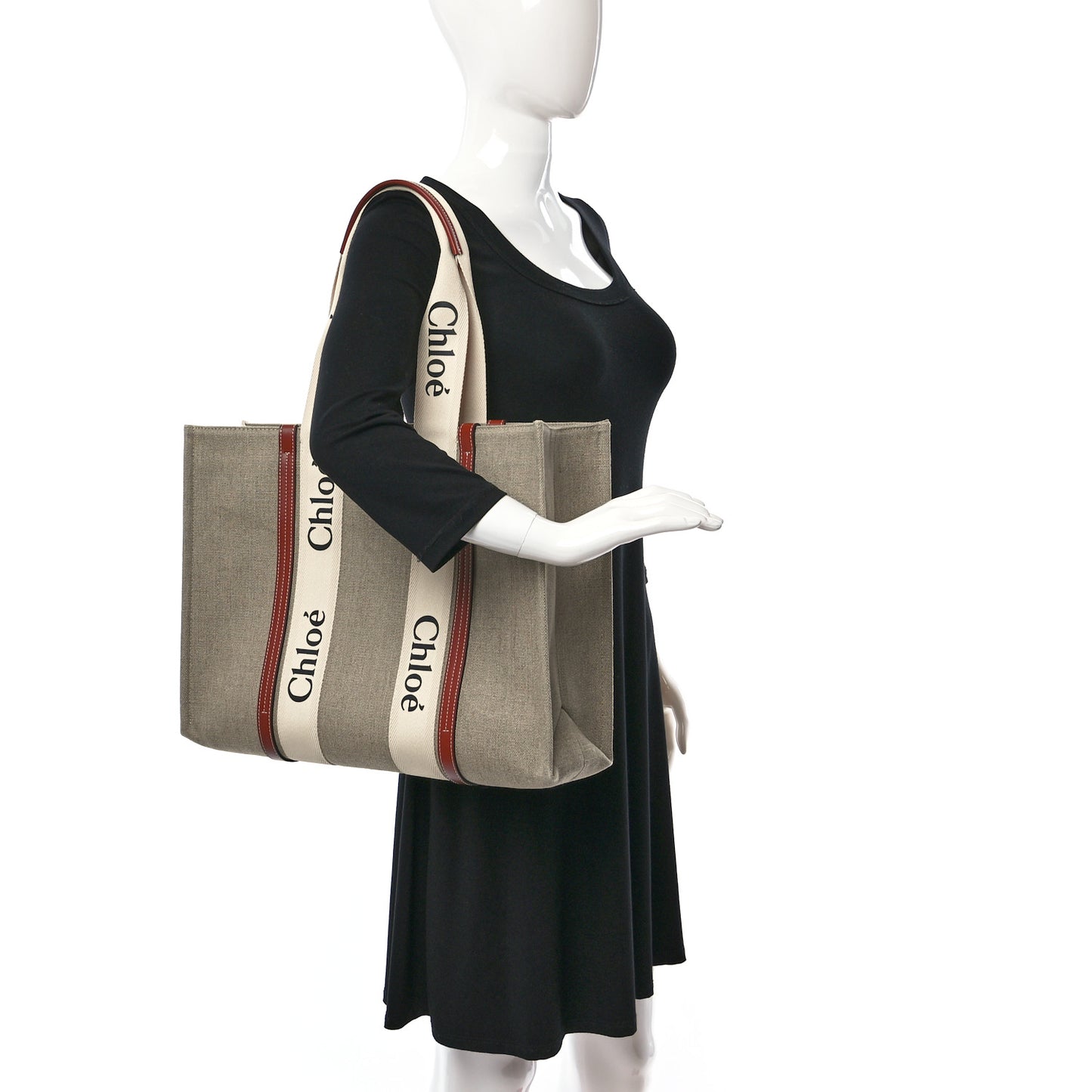 Cotton Calfskin Large Woody Ribbon Tote White Brown