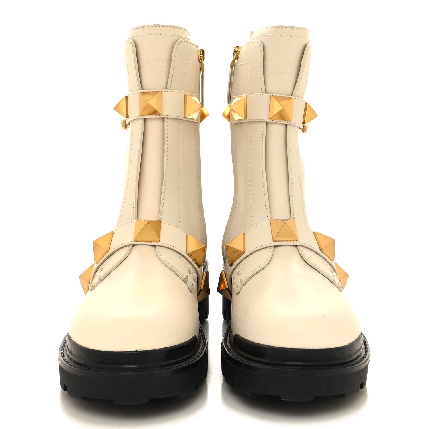 Valentino Garavani Calfskin Roman Stud Combat Boots 38 Light Ivory 2 of 8