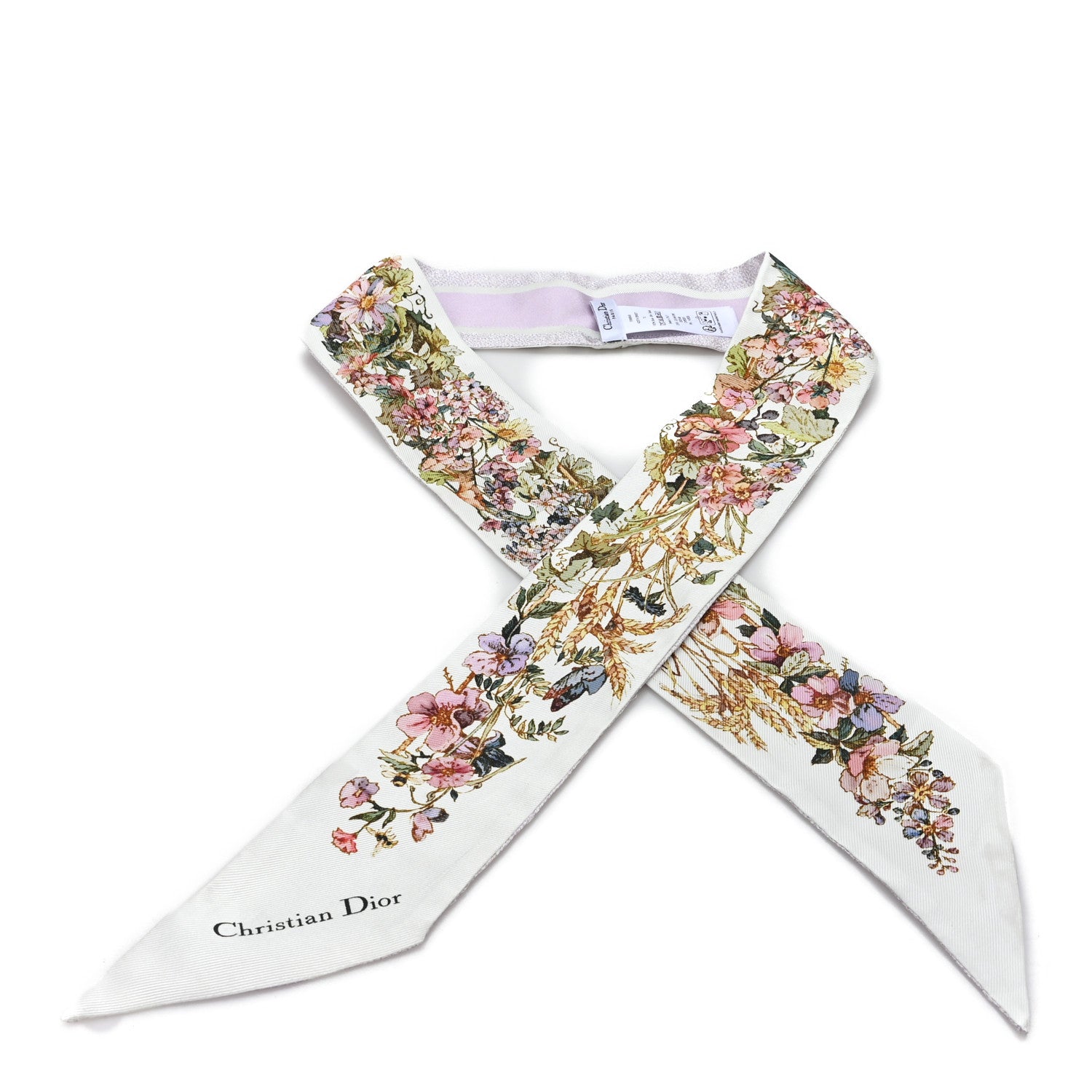 Christian Dior Silk Floral Mitzah Scarf Light Purple Multicolor