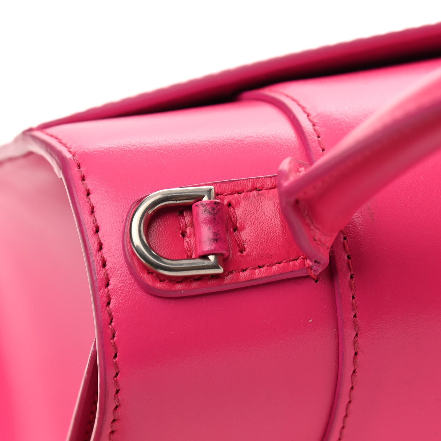 Shiny Box Calfskin Small Hourglass Top Handle Bag Acid Fuchsia
