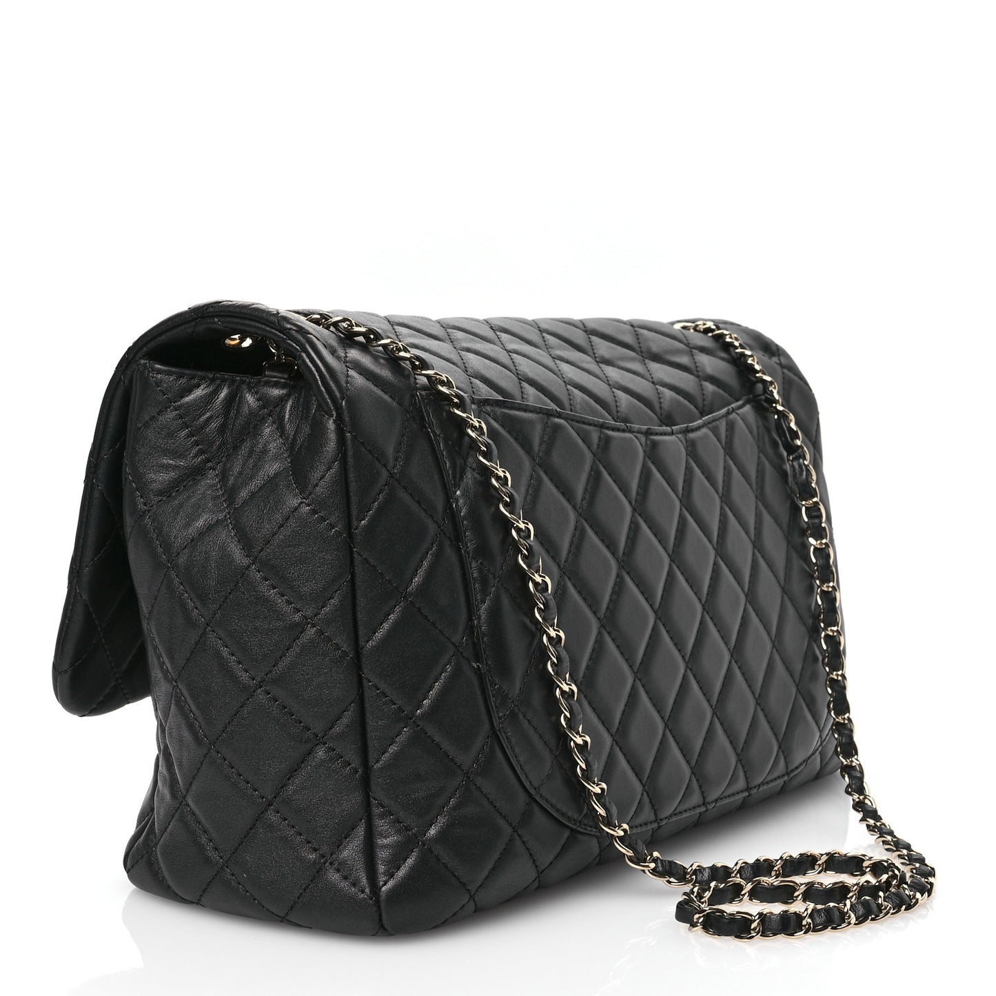 Calfskin Quilted Small XXL Travel Flap Bag Black