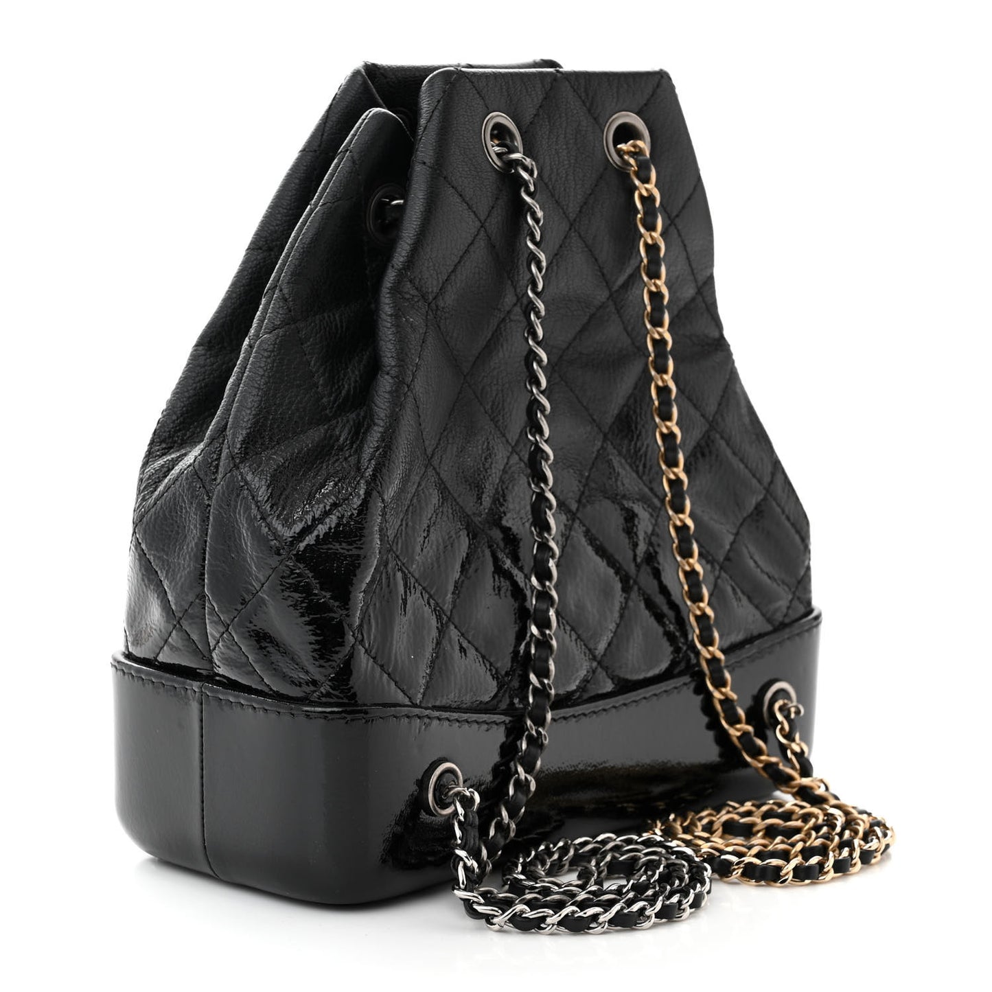 Patent Goatskin Quilted Small Gabrielle Backpack Black