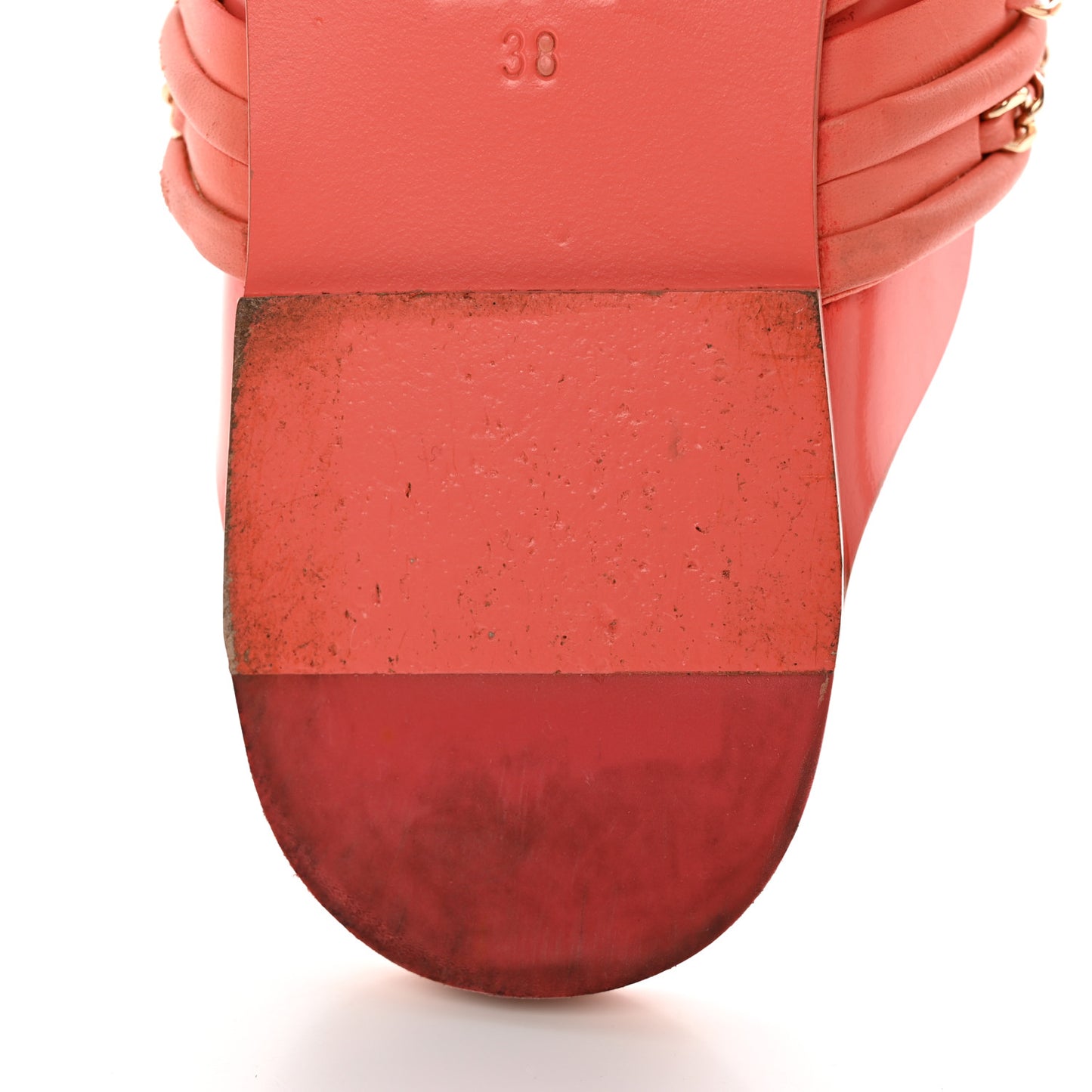 Calfskin Chain CC Thong Flat Sandals 38 Coral