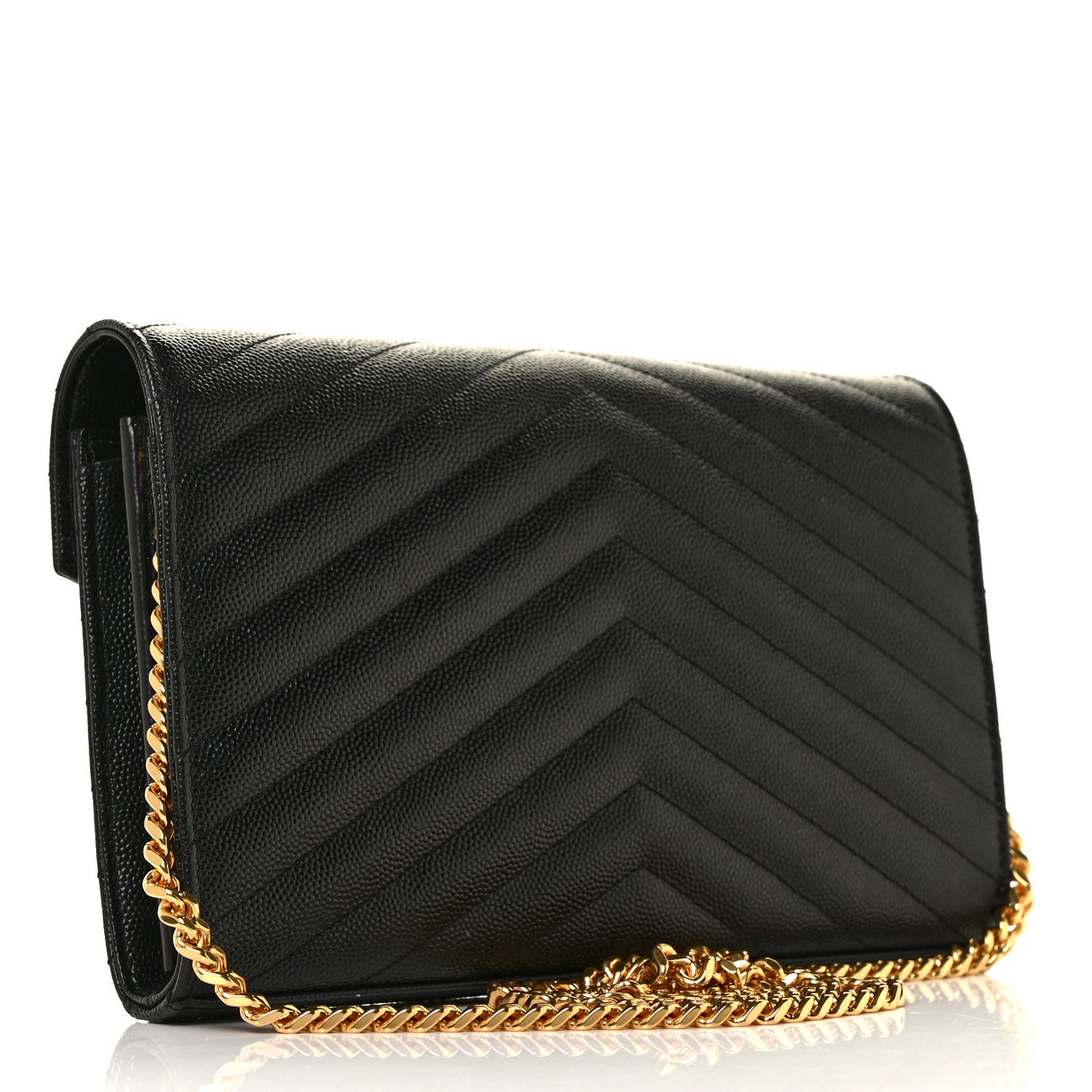 Grain De Poudre Matelasse Chevron Monogram Chain Wallet Black