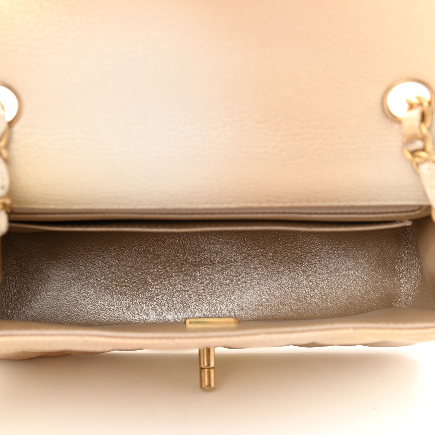 Metallic Goatskin Quilted Mini Rectangular Flap Gold