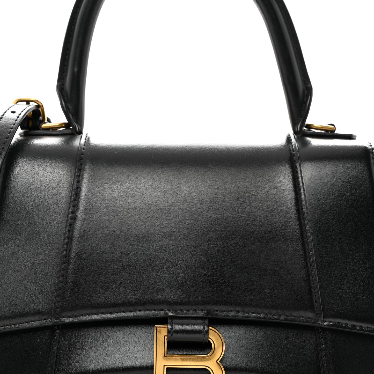 Shiny Box Calfskin Small Hourglass Top Handle Bag Black