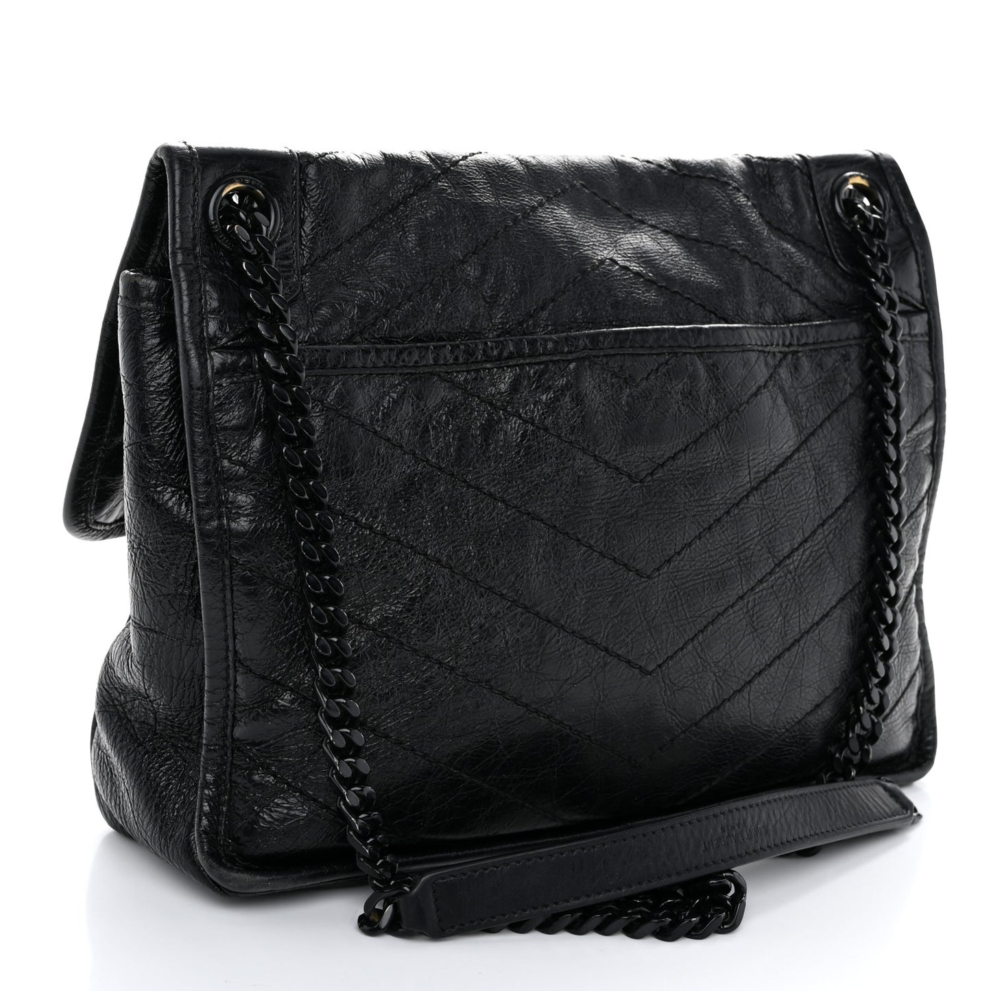 Crinkled Calfskin Matelasse Monogram Medium Niki Chain Satchel Black