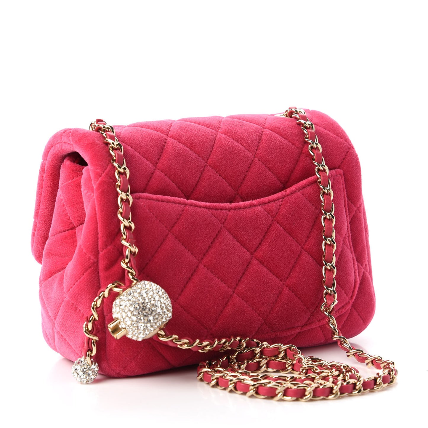 Velvet Quilted Mini Square Pearl Crush Flap Fuchsia