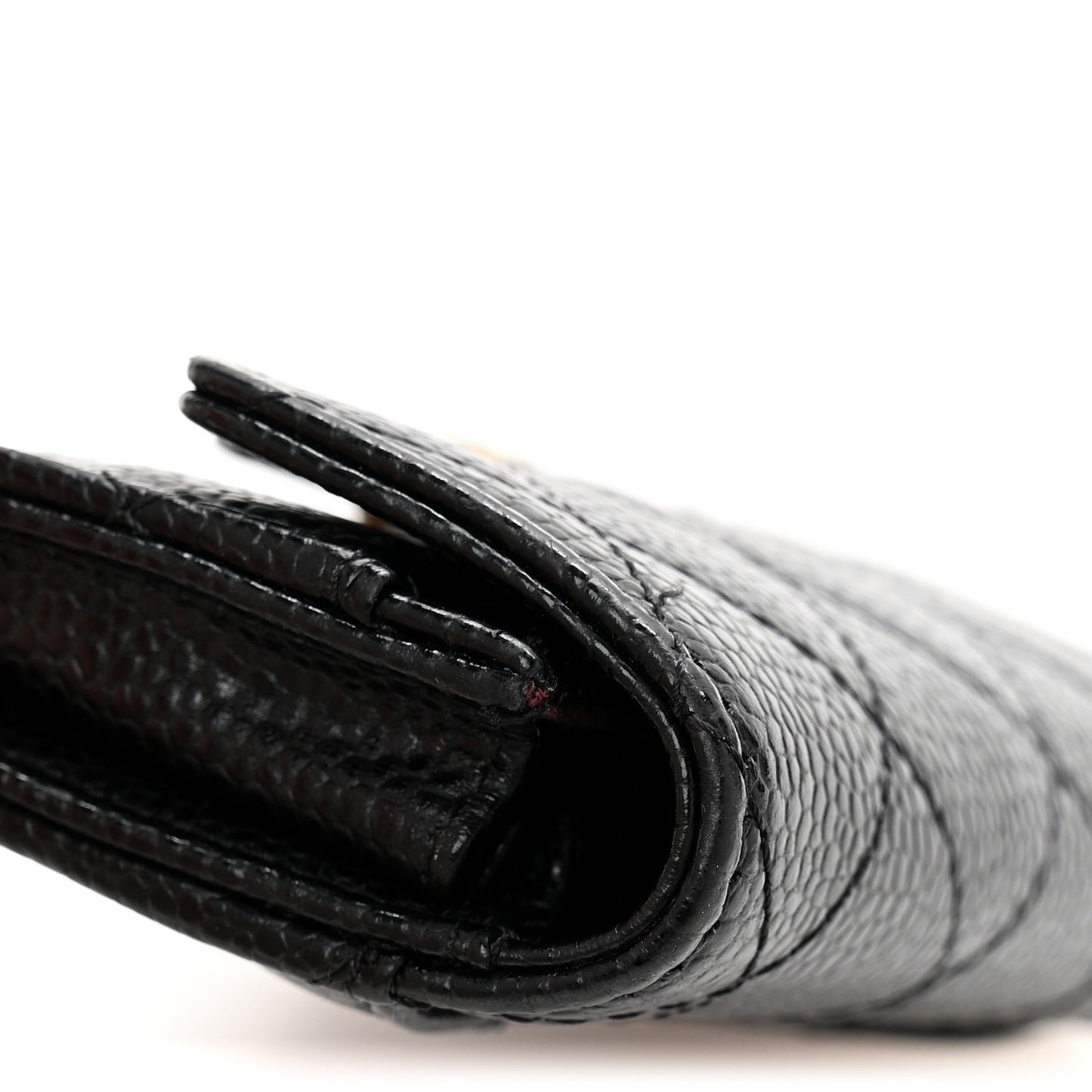 Caviar Quilted Flap Card Holder Wallet Black