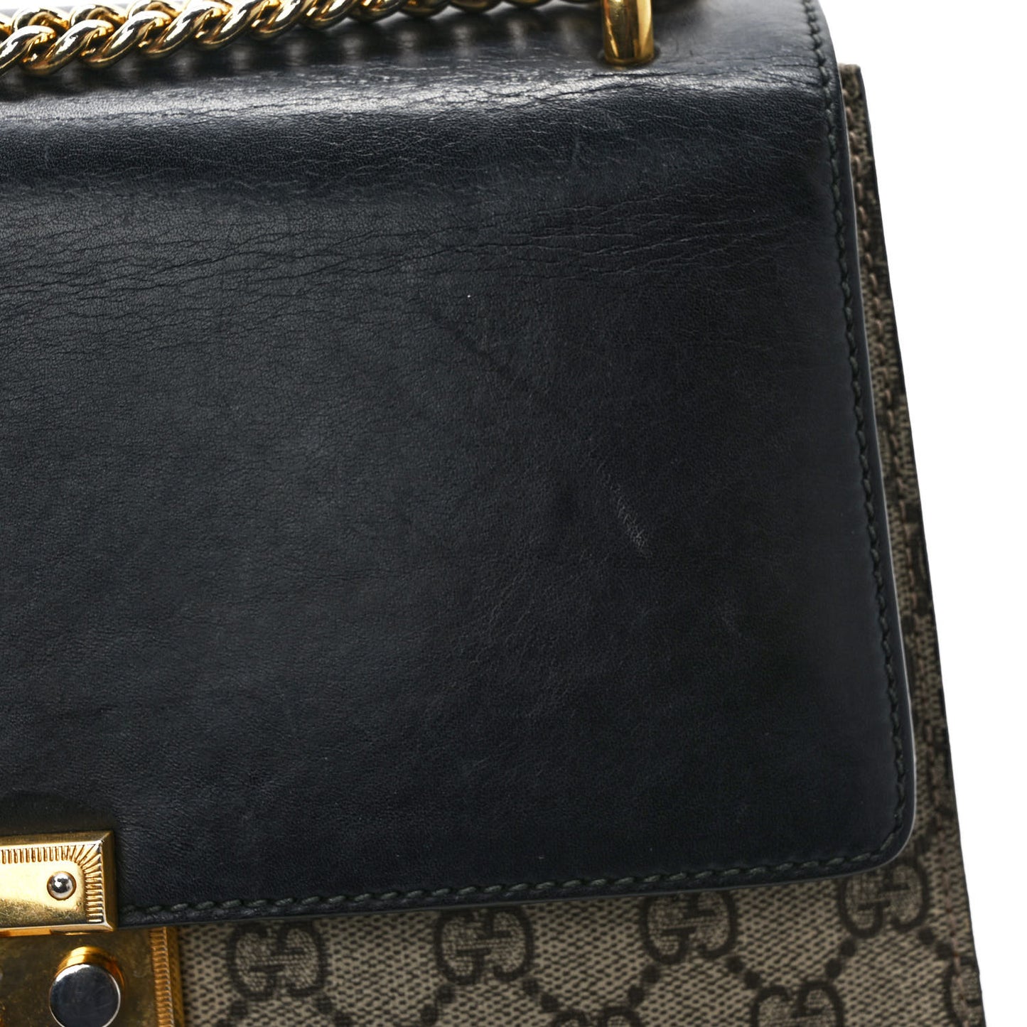 GG Supreme Monogram Calfskin Medium Padlock Shoulder Bag Beige Black Cuir