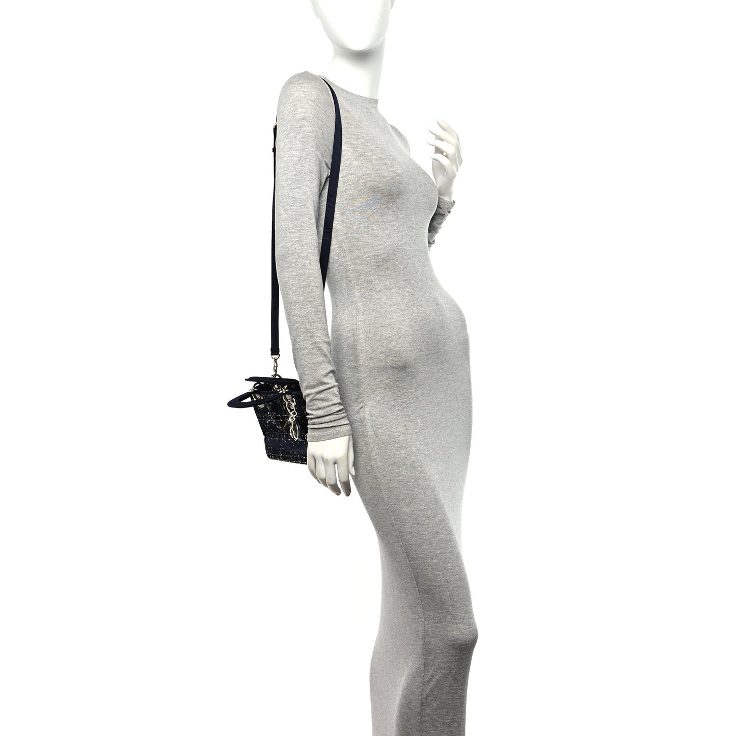 Satin Crystal Cannage Mini Lady Dior Black