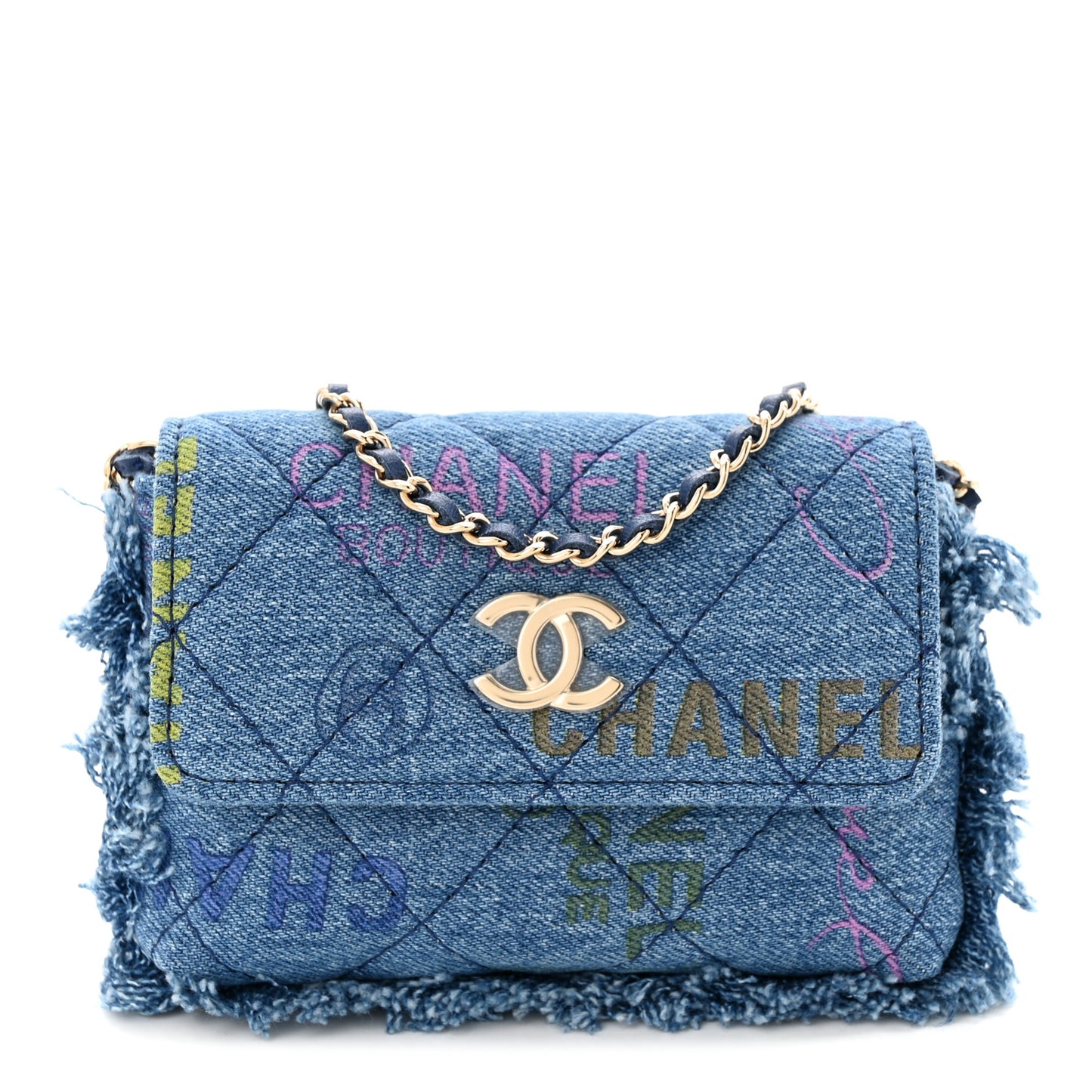 Denim Quilted Denim Mood Clutch With Chain Blue Multicolor