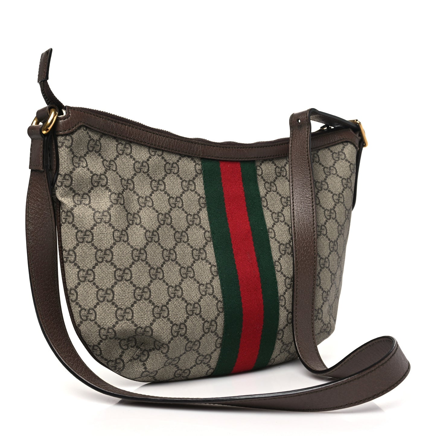 GG Supreme Monogram Web Small Ophidia Half Moon Hobo Brown