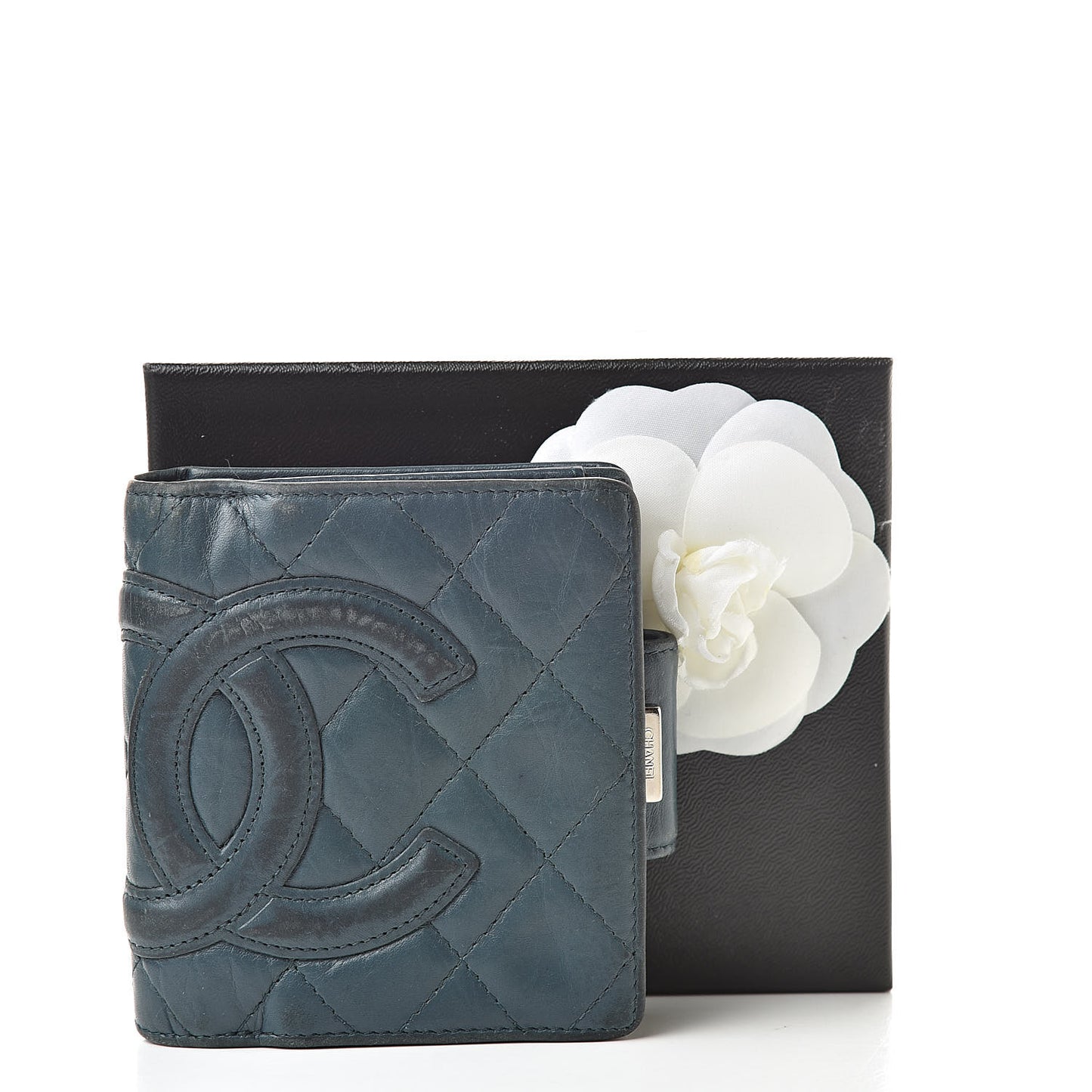 Aged Calfskin Cambon Compact Wallet Blue