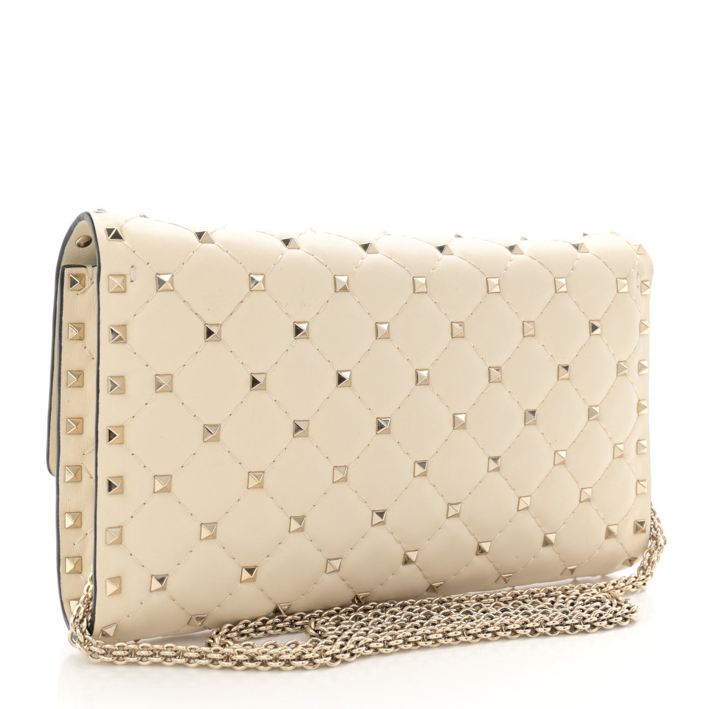 Nappa Rockstud Spike Wallet on Chain Light Ivory