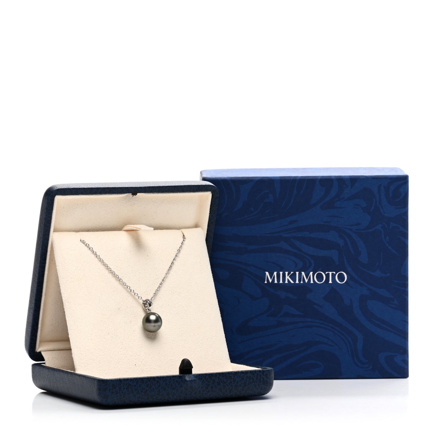 18K White Gold Black South Sea Pearl 9mm Pendant Necklace