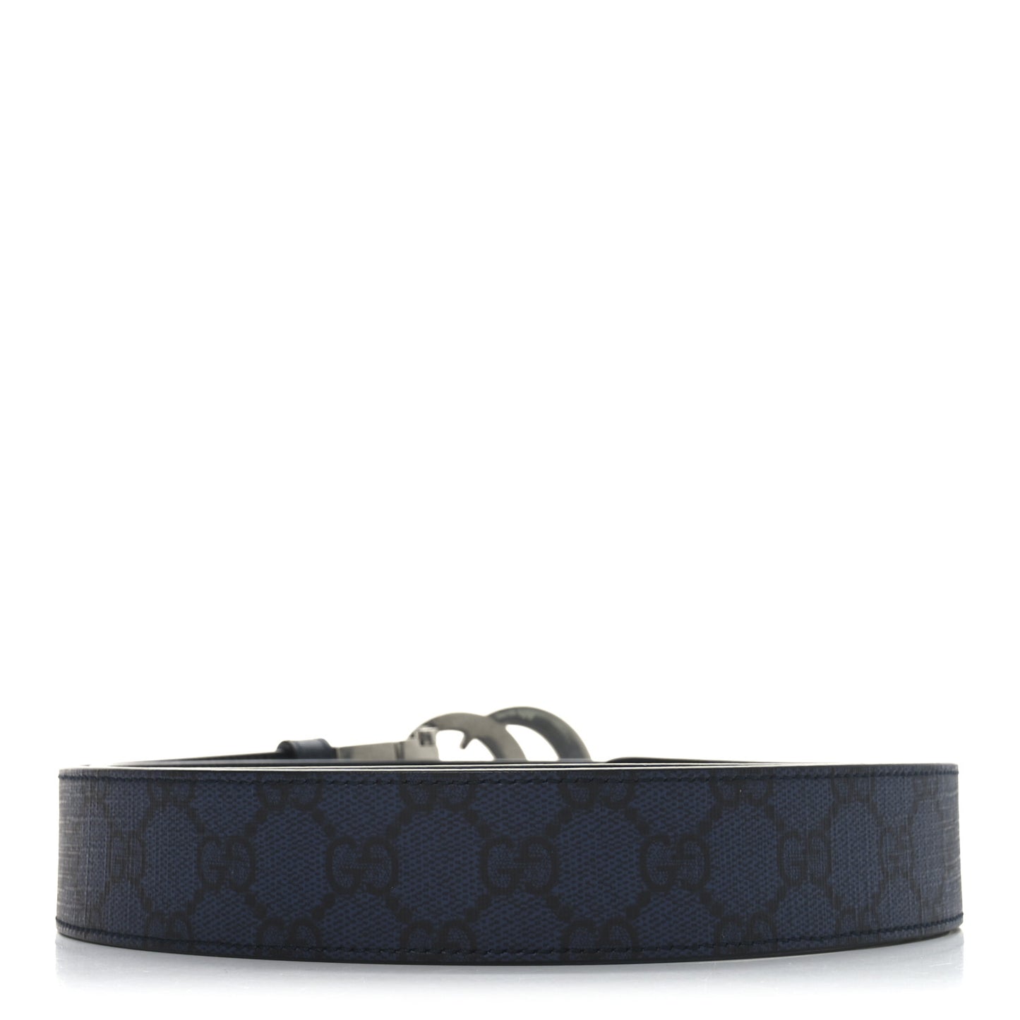 GG Supreme Monogram Plutone Calfskin Palladium Double G Reversible 37mm Belt 110 44 Black Blue