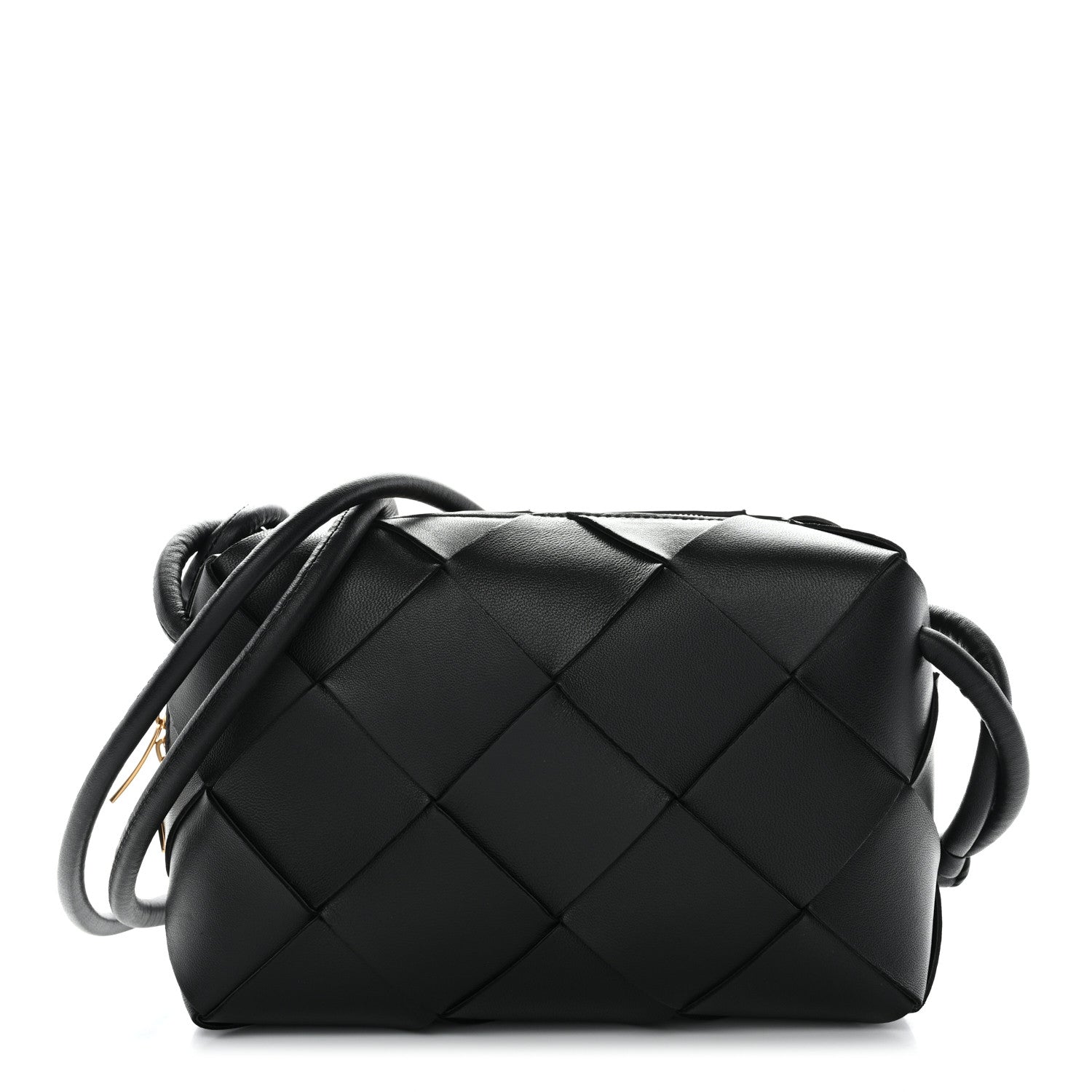 Bottega Veneta ブラックバック Bottega Veneta Lambskin Maxi Intrecciato Small Cassette Camera Bag