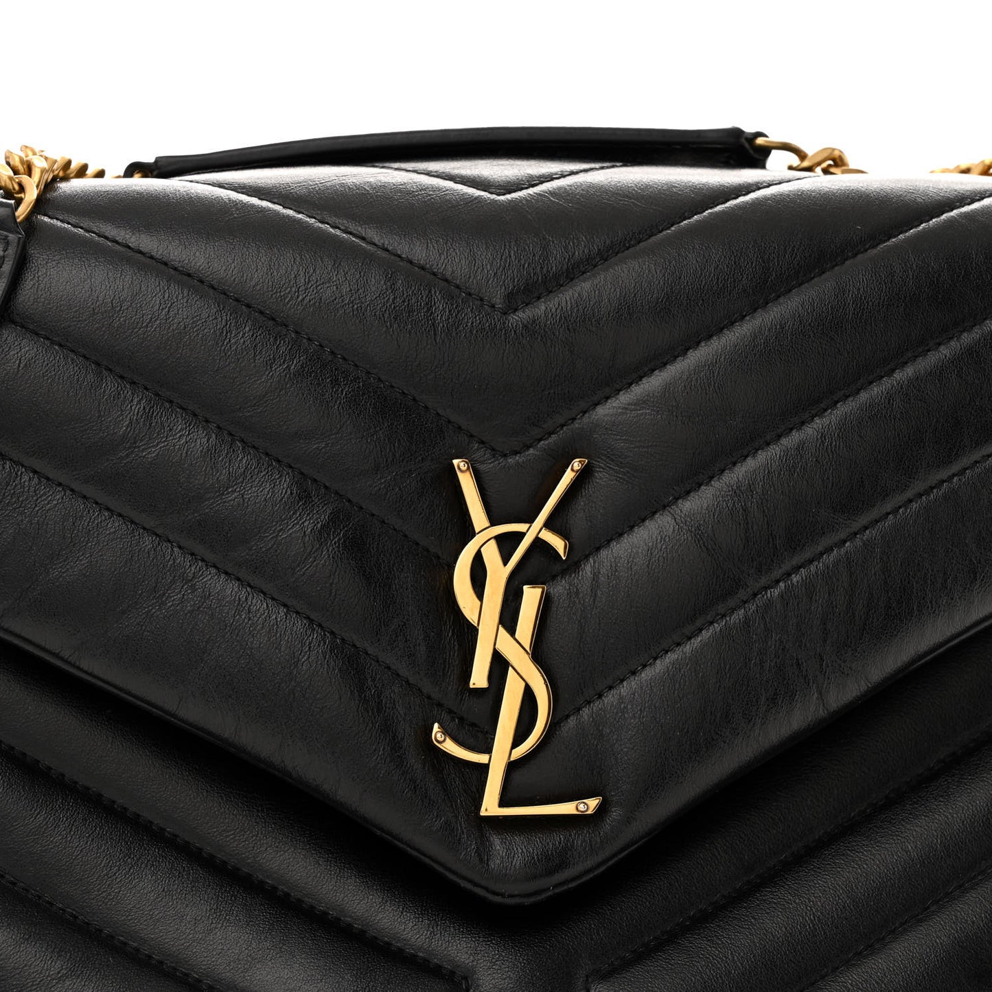 Calfskin Y Quilted Monogram Medium Loulou Chain Satchel Black