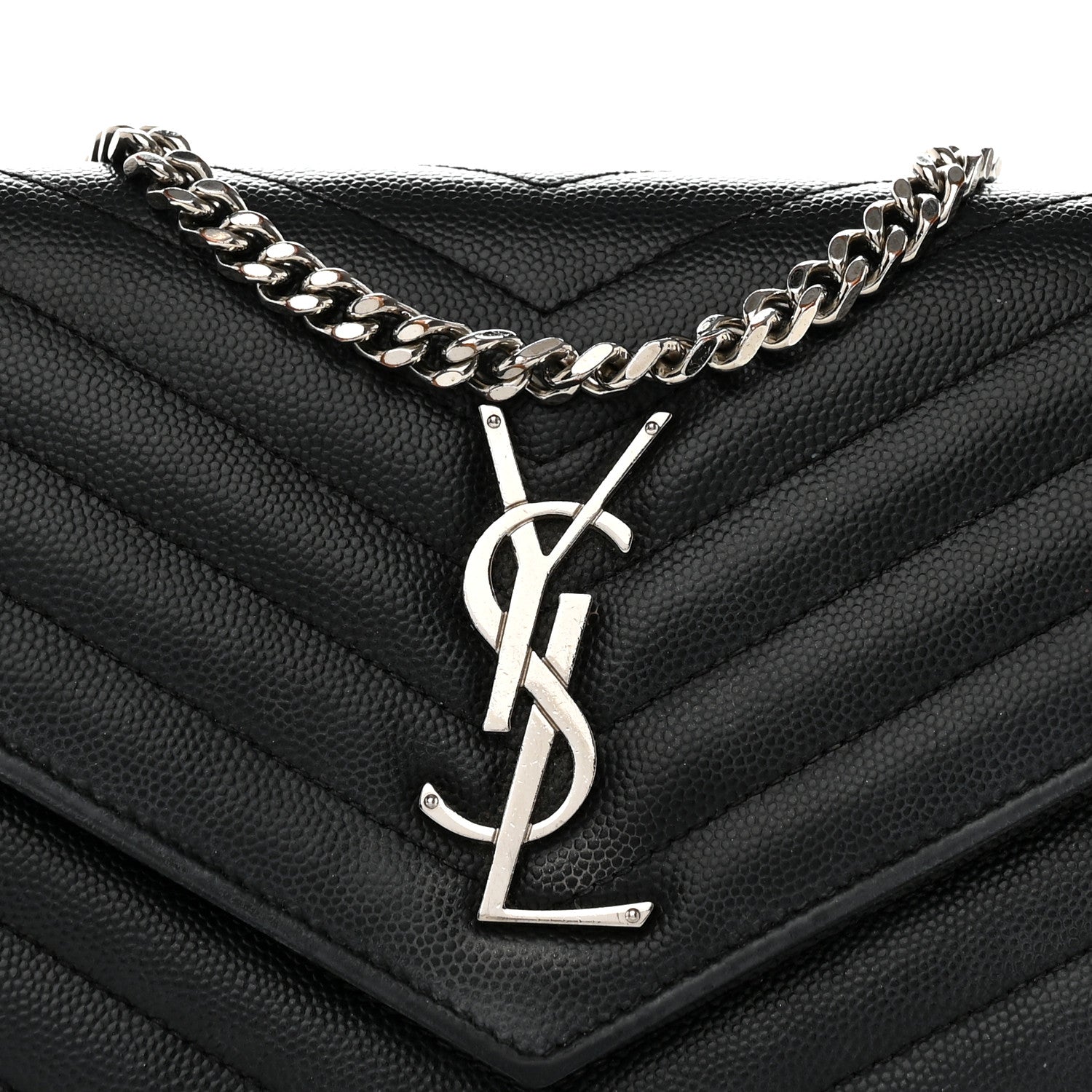 Saint Laurent Grain De Poudre Matelasse Chevron Monogram Chain Wallet Black 9 of 18