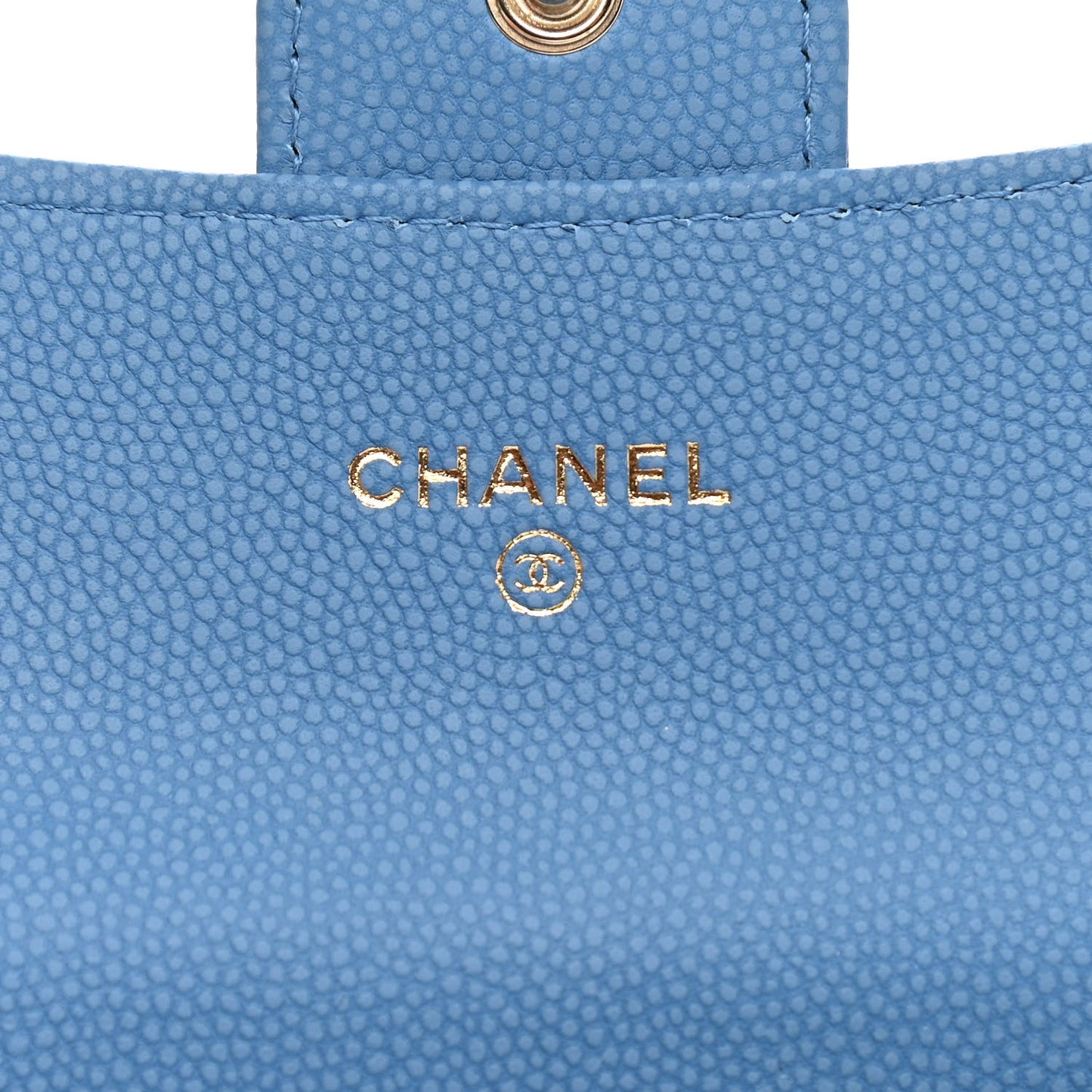 Caviar Flat Chevron Quilted Flap Card Holder Wallet Light Blue