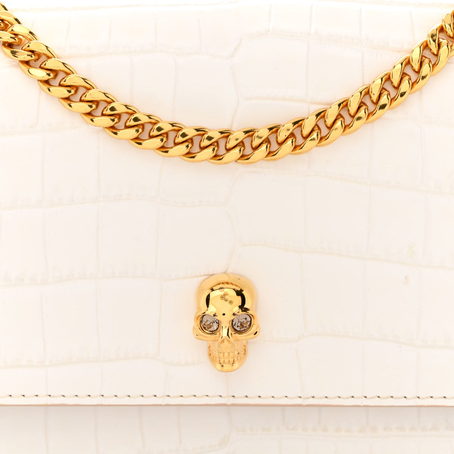 Calfskin Crocodile Embossed Skull Mini Crossbody Bag White