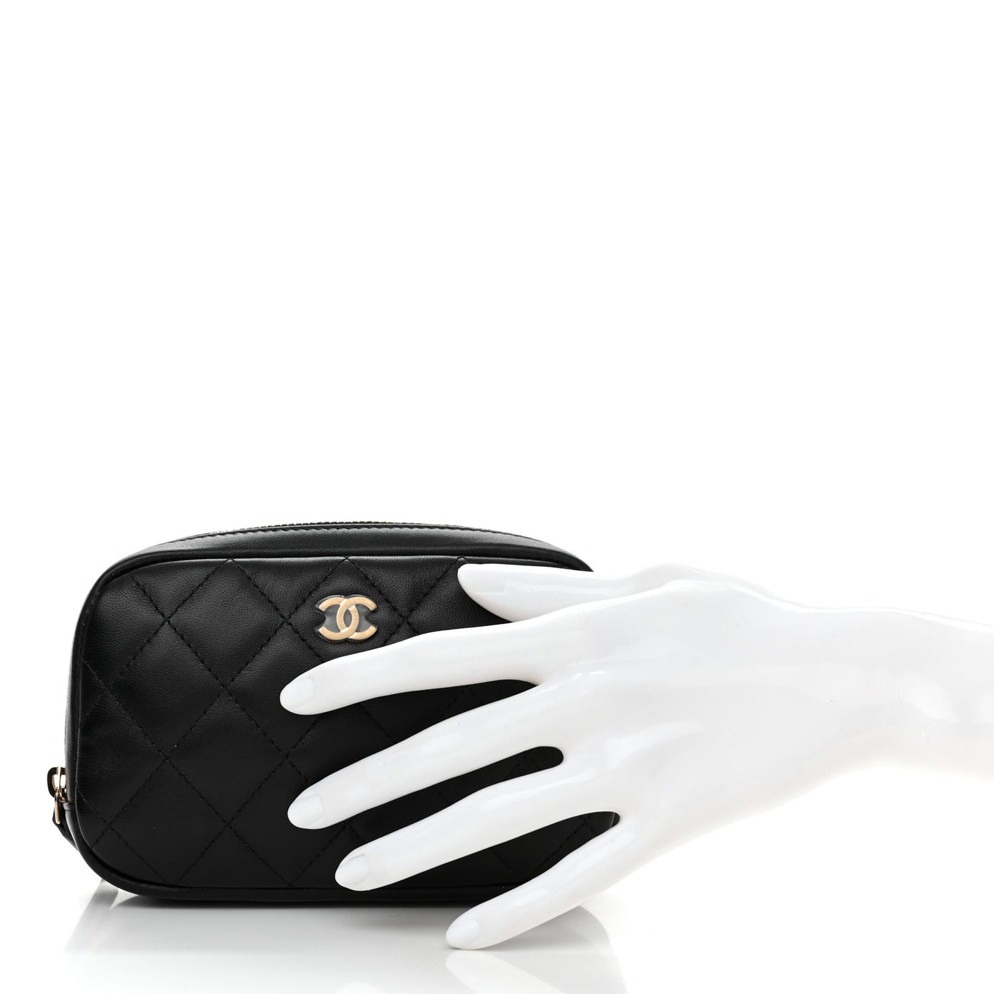 Lambskin Quilted Small Curvy Pouch Cosmetic Case Black