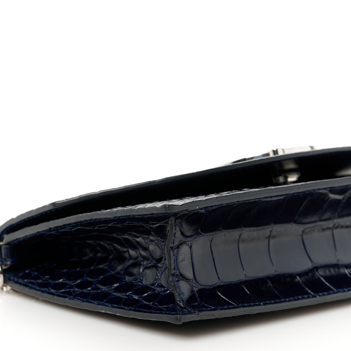Calfskin Embossed Crocodile Loubi54 Crossbody Clutch Navy