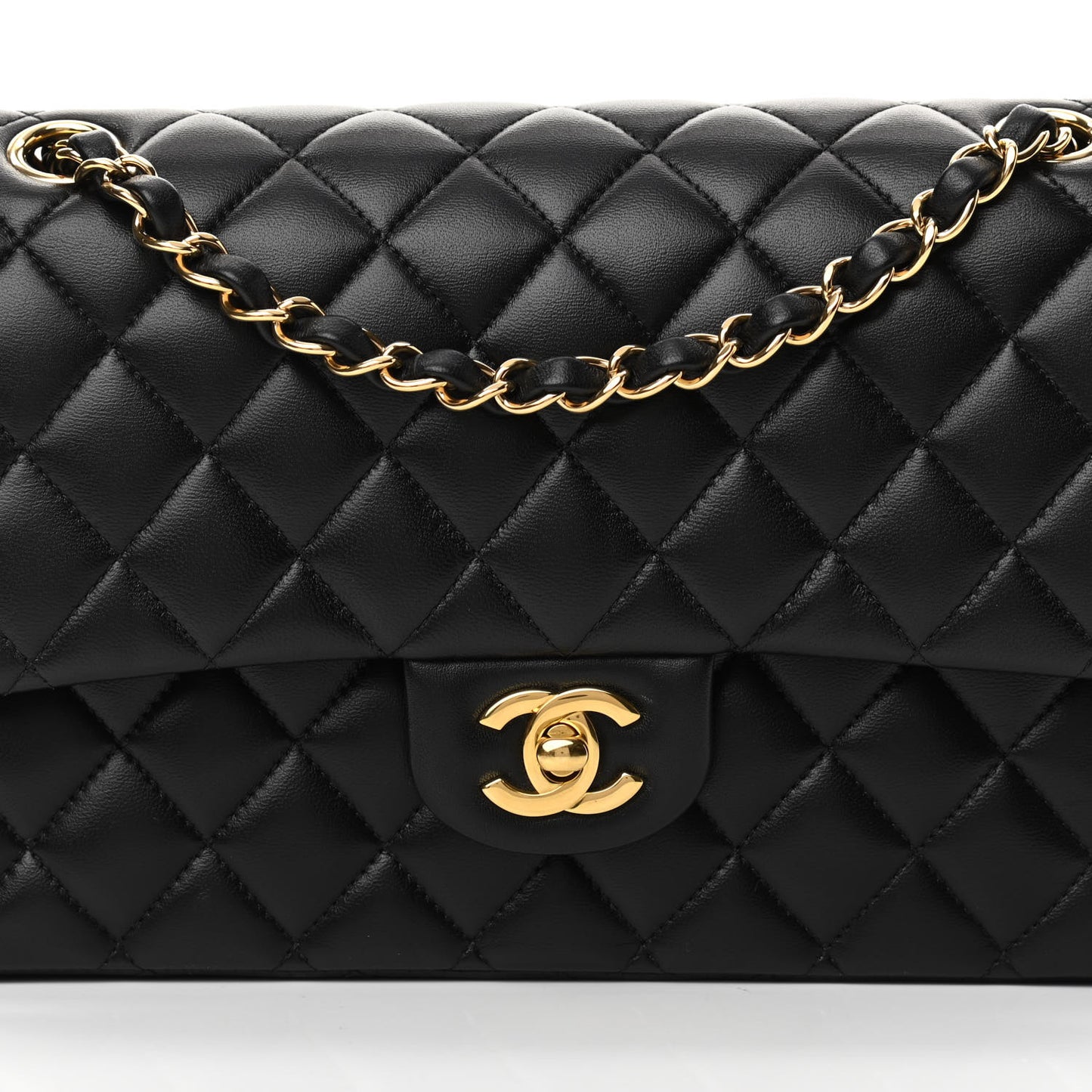 Lambskin Quilted Medium Double Flap Black