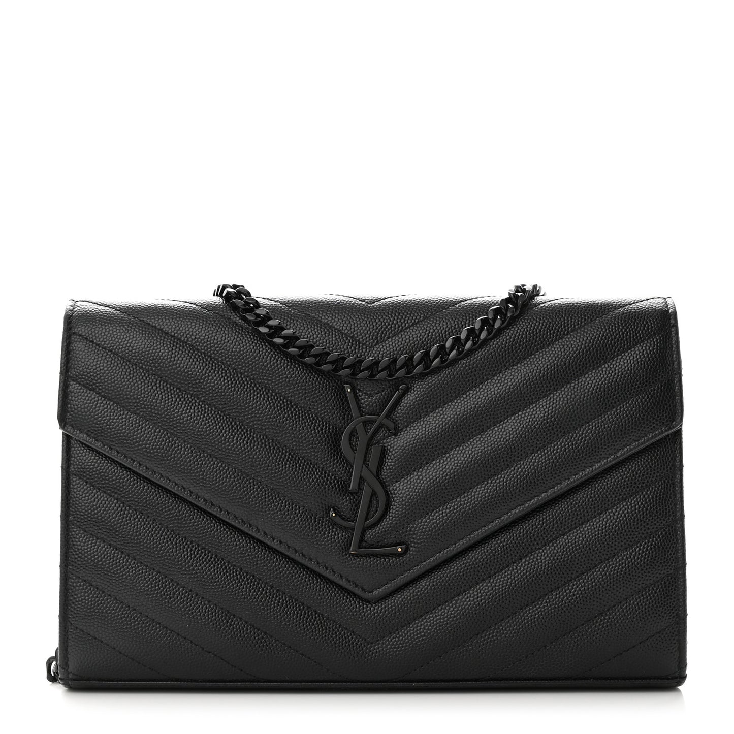 Grain De Poudre Matelasse Chevron Monogram Monochrome Chain Wallet Black