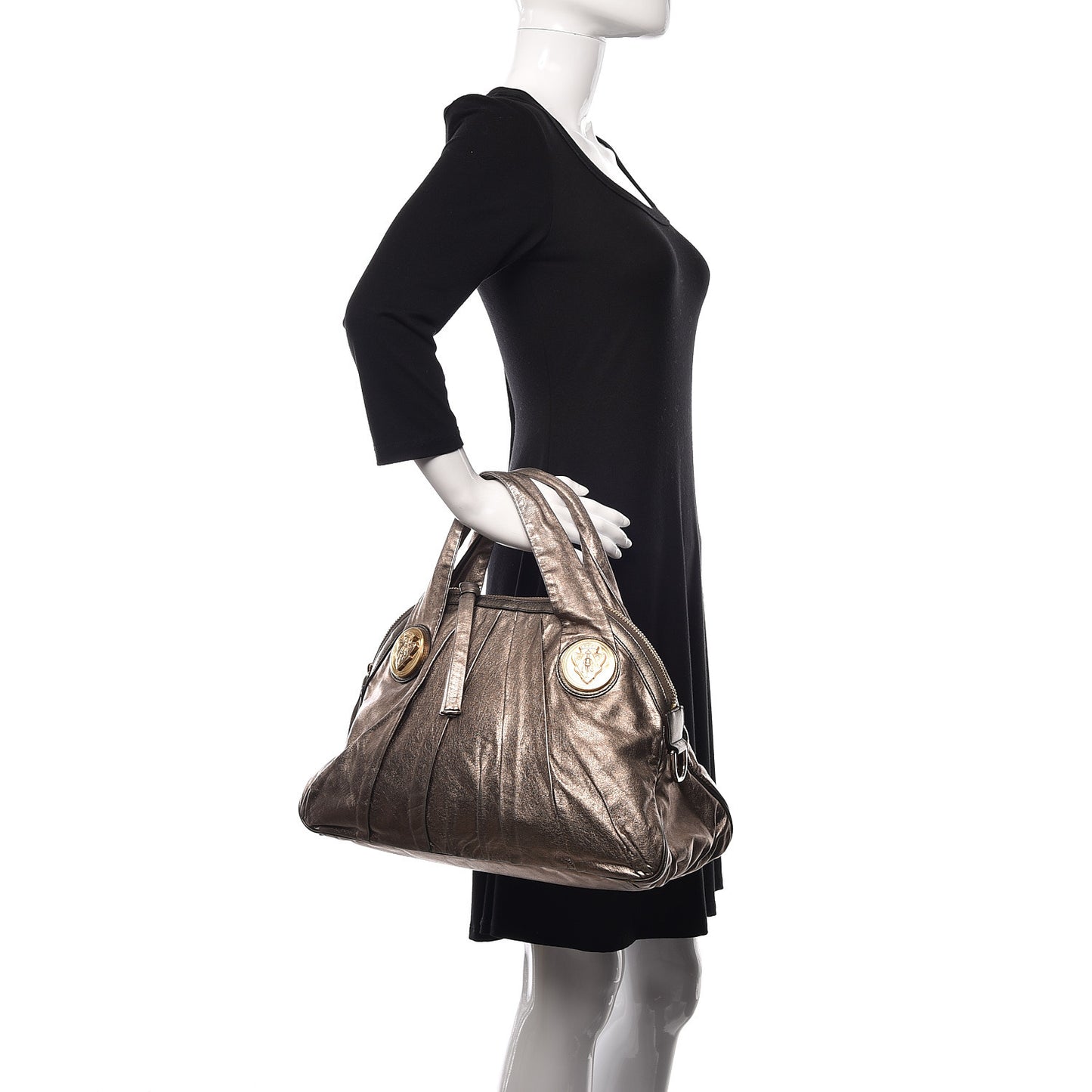 Metallic Calfskin Medium Hysteria Top Handle Bag Gold
