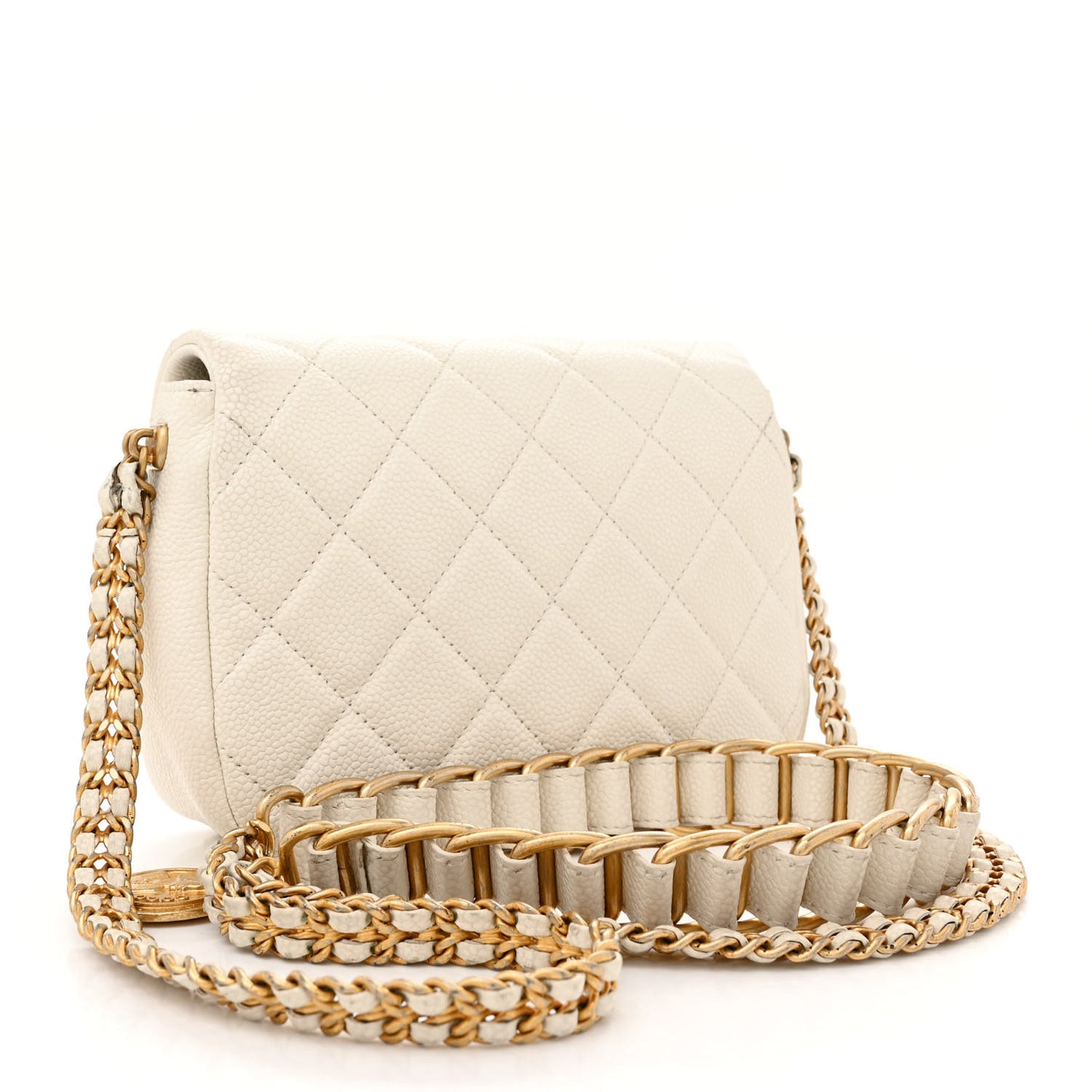 Caviar Quilted Mini Chain Soul Flap White