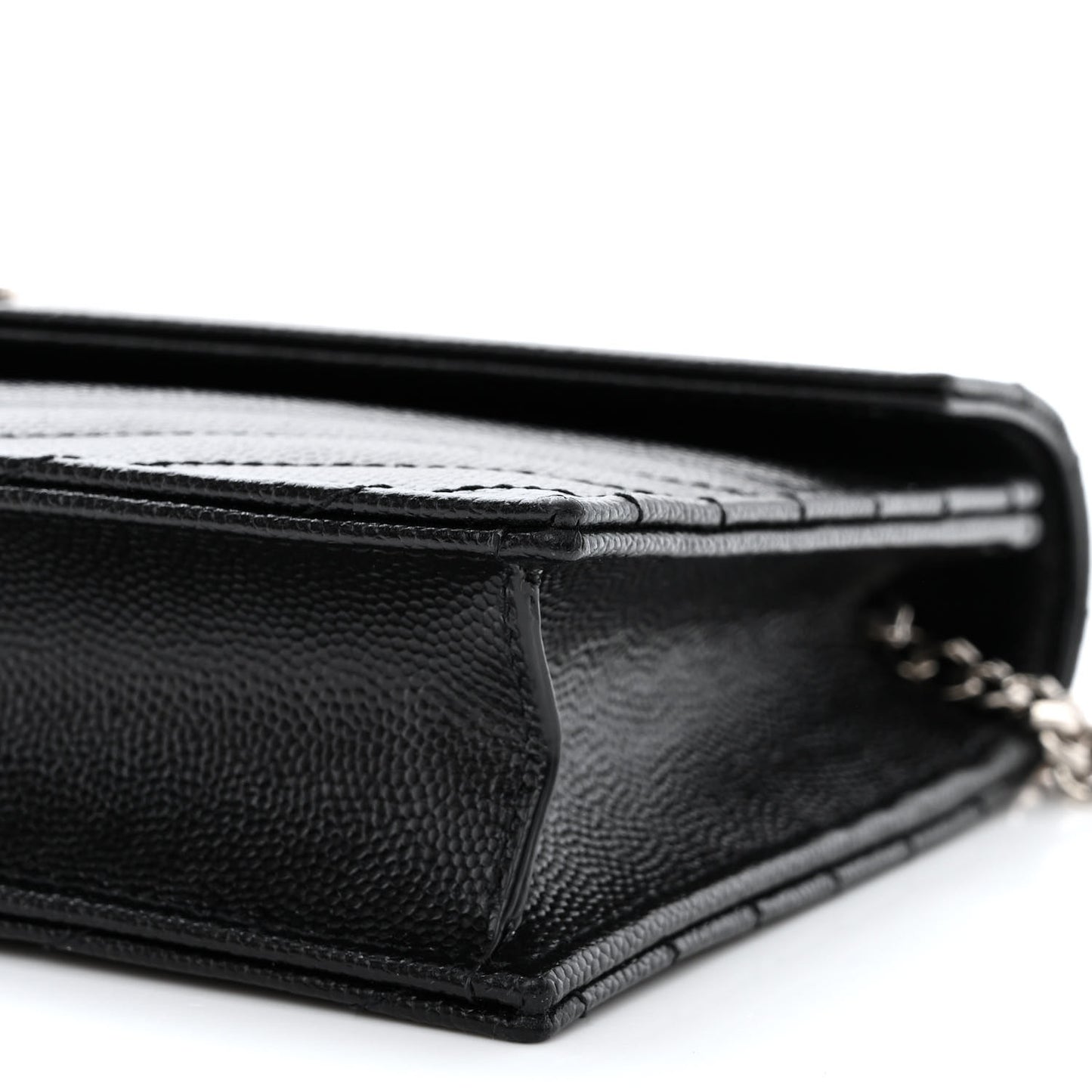 Grain De Poudre Matelasse Chevron Monogram Envelope Chain Wallet Black