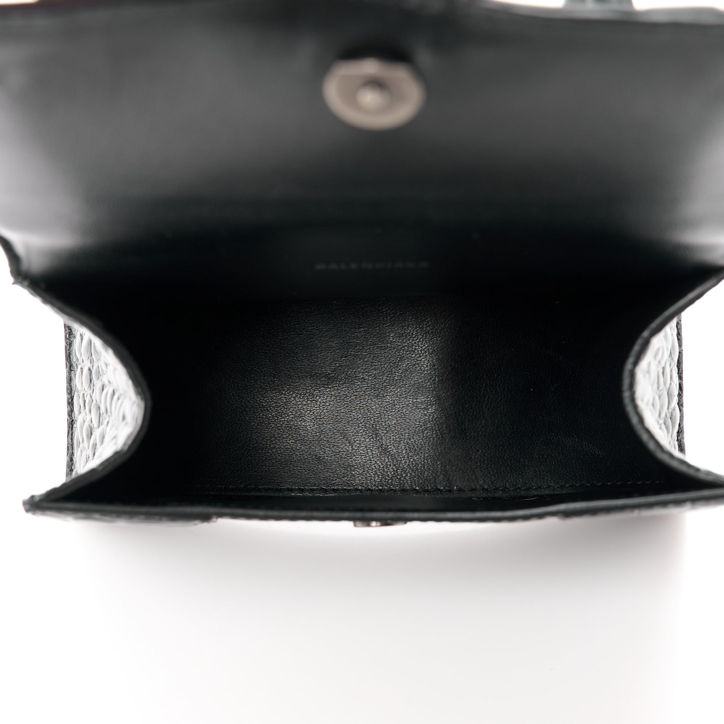 Shiny Calfskin Monochrome Crocodile Embossed Hourglass Top Handle Bag XS Black