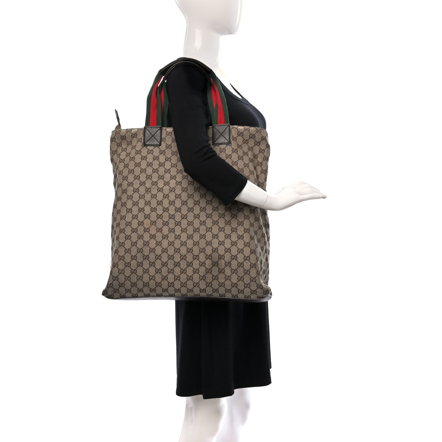 GG Monogram Large Web Handle Vertical Tote Dark Brown