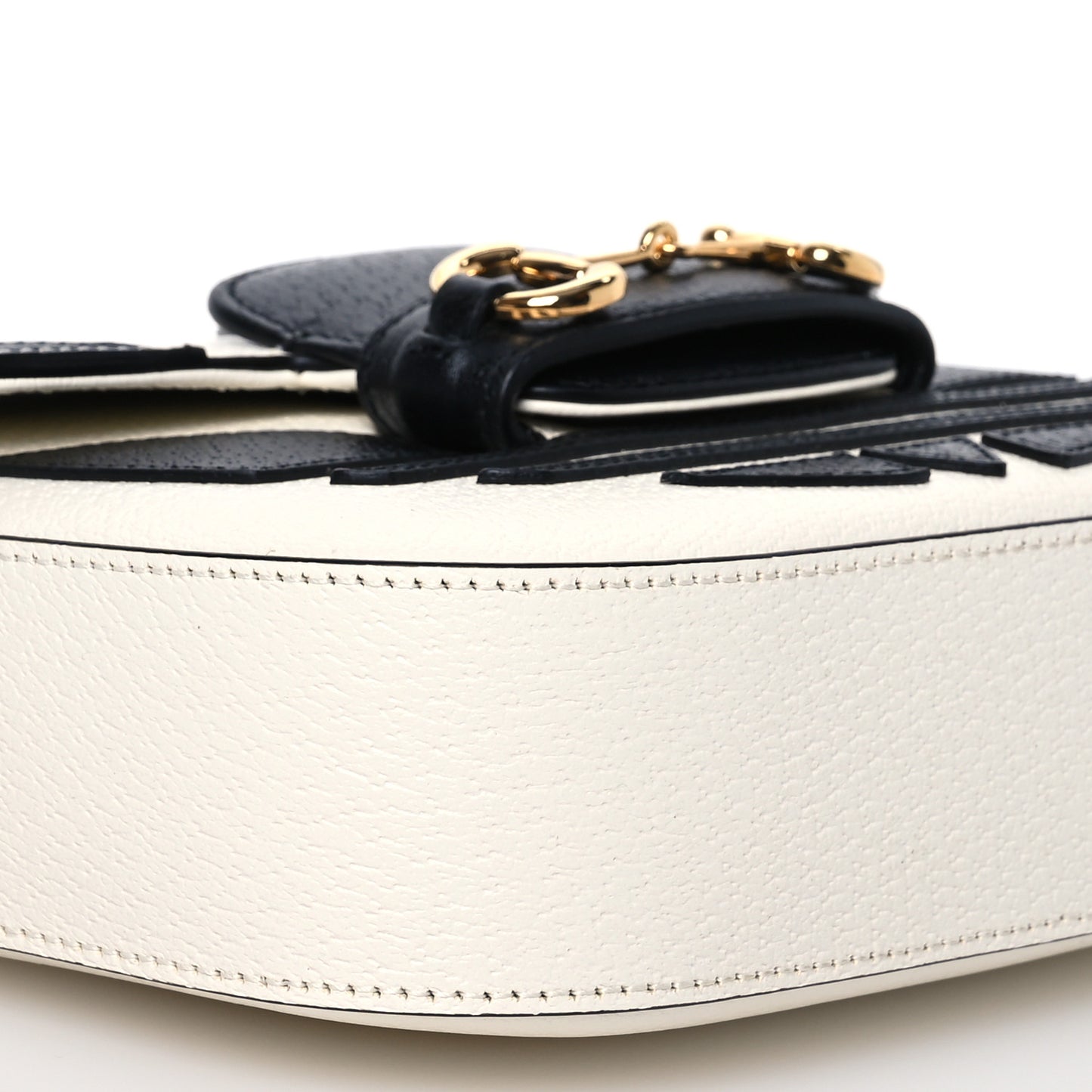 X ADIDAS Textured Dollar Calfskin Web Trefoil Mini Horsebit 1955 Shoulder Bag Off White Black