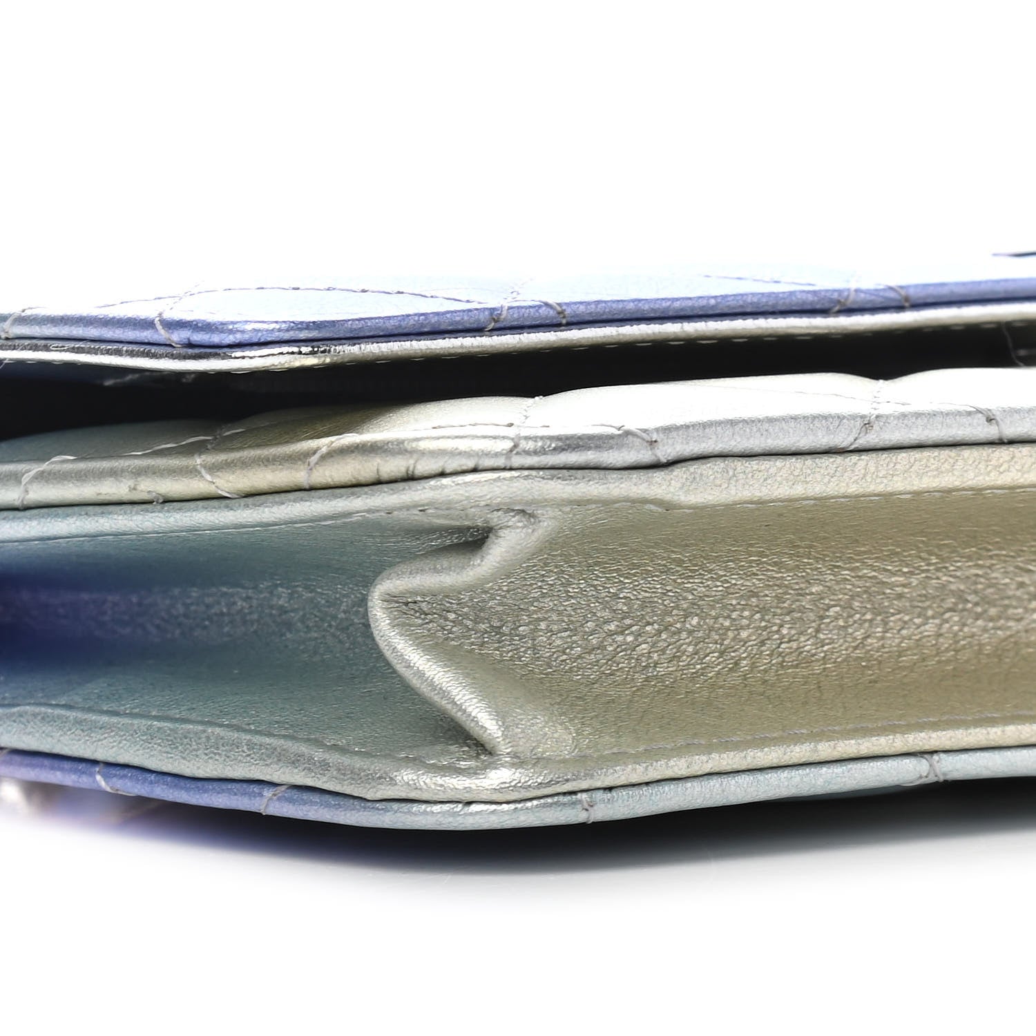 Chanel Gradient Metallic Calfskin Quilted Wallet On Chain WOC Silver Blue Yellow Purple 8 of 9