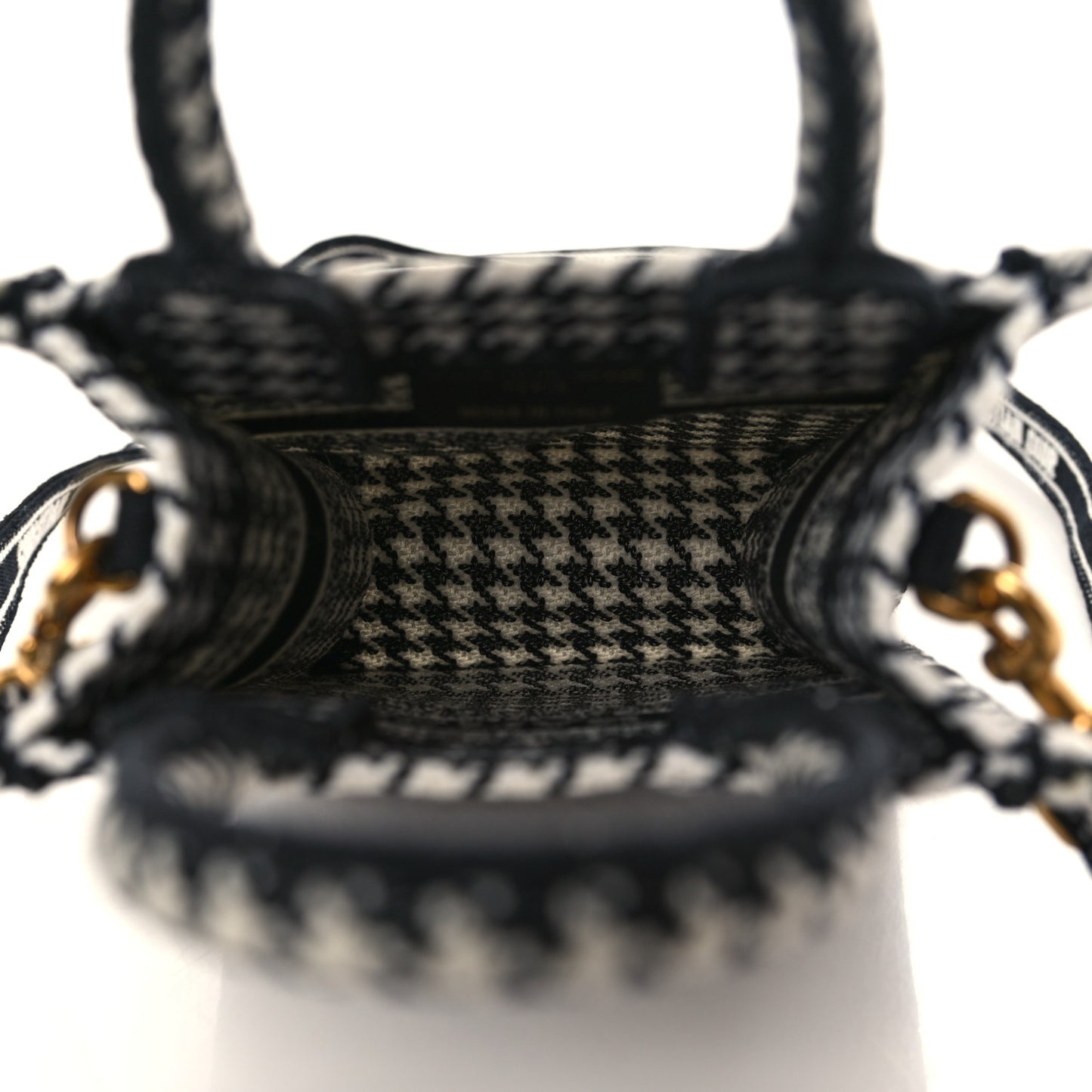 Canvas Houndstooth Embroidered Mini Book Tote Phone Bag Black White