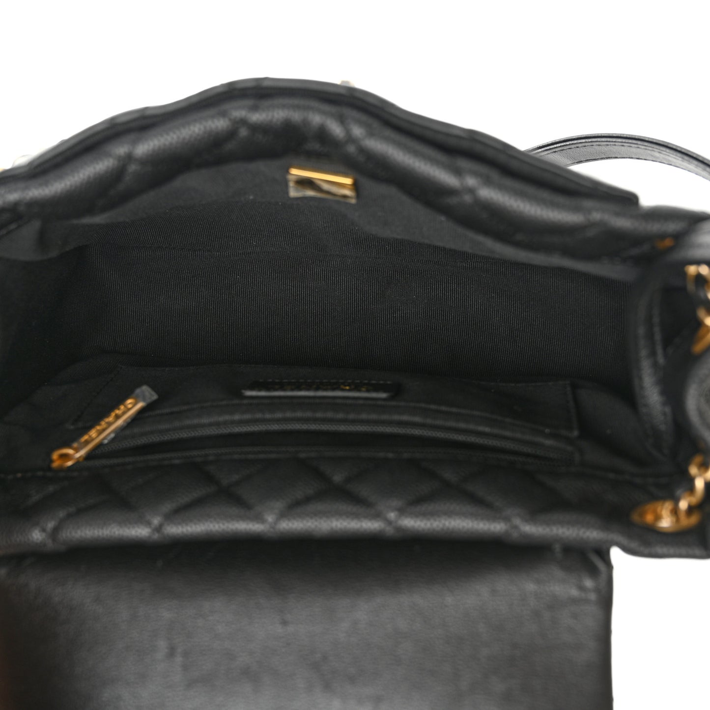 Caviar Calfskin Quilted Small Top Handle Flap Black