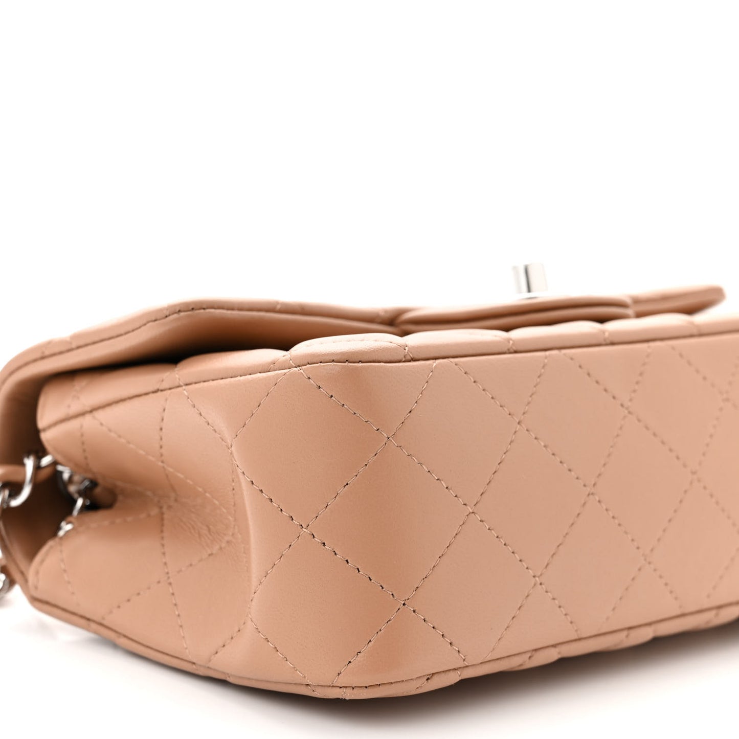 Lambskin Quilted Mini Rectangular Flap Dark Beige